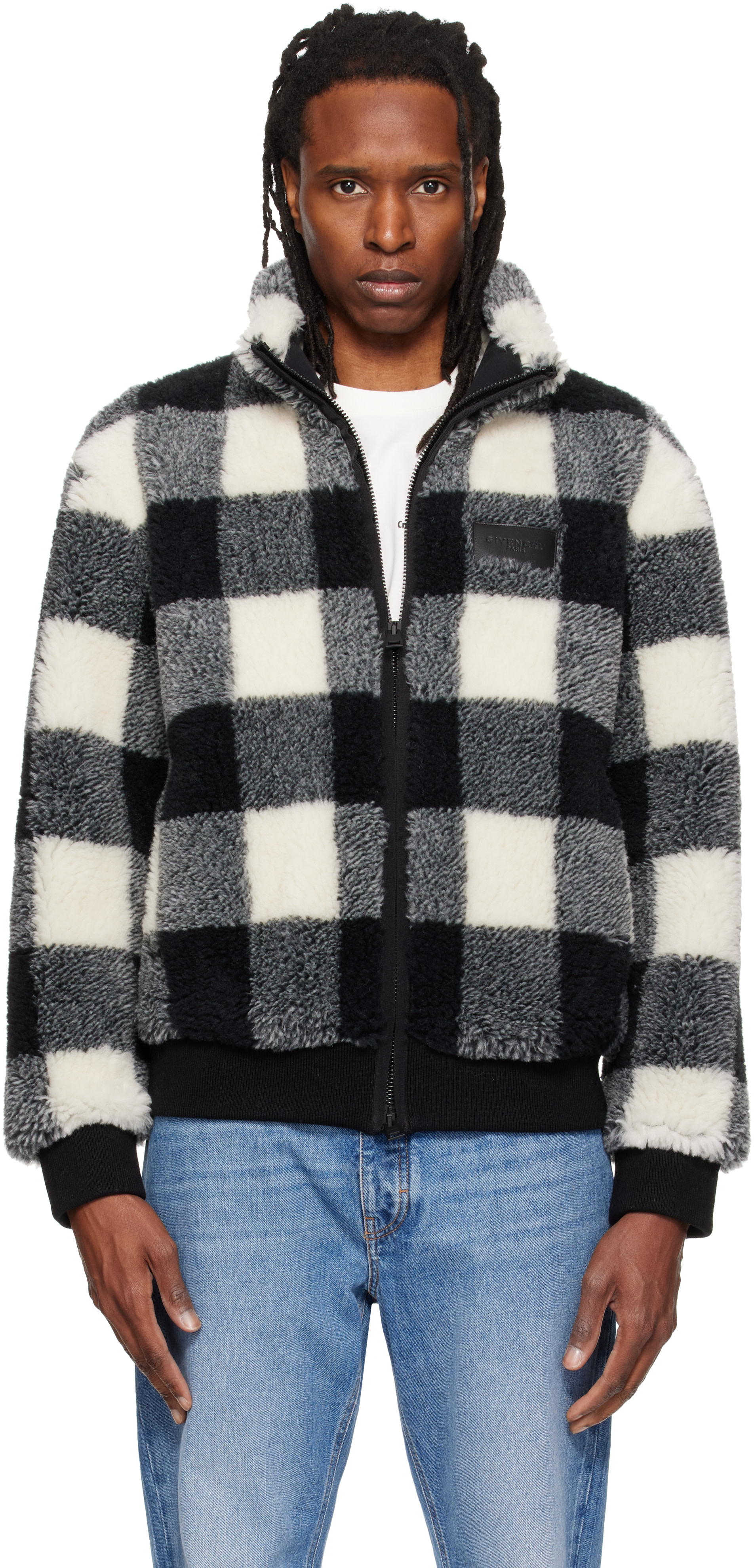 Givenchy - Black & Off-White Checked Fleece Jacket