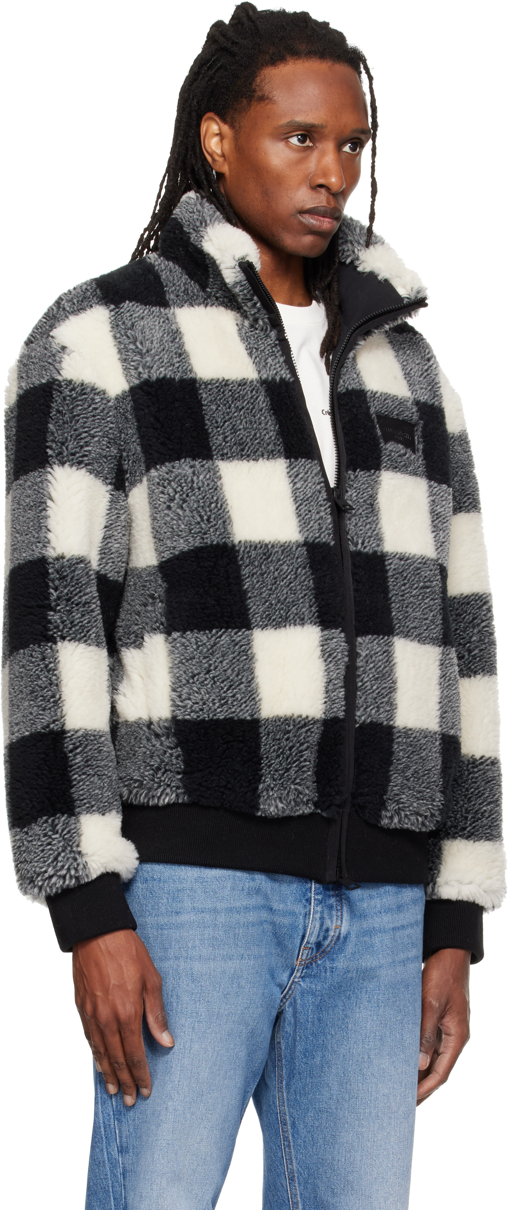 Givenchy - Black & Off-White Checked Fleece Jacket