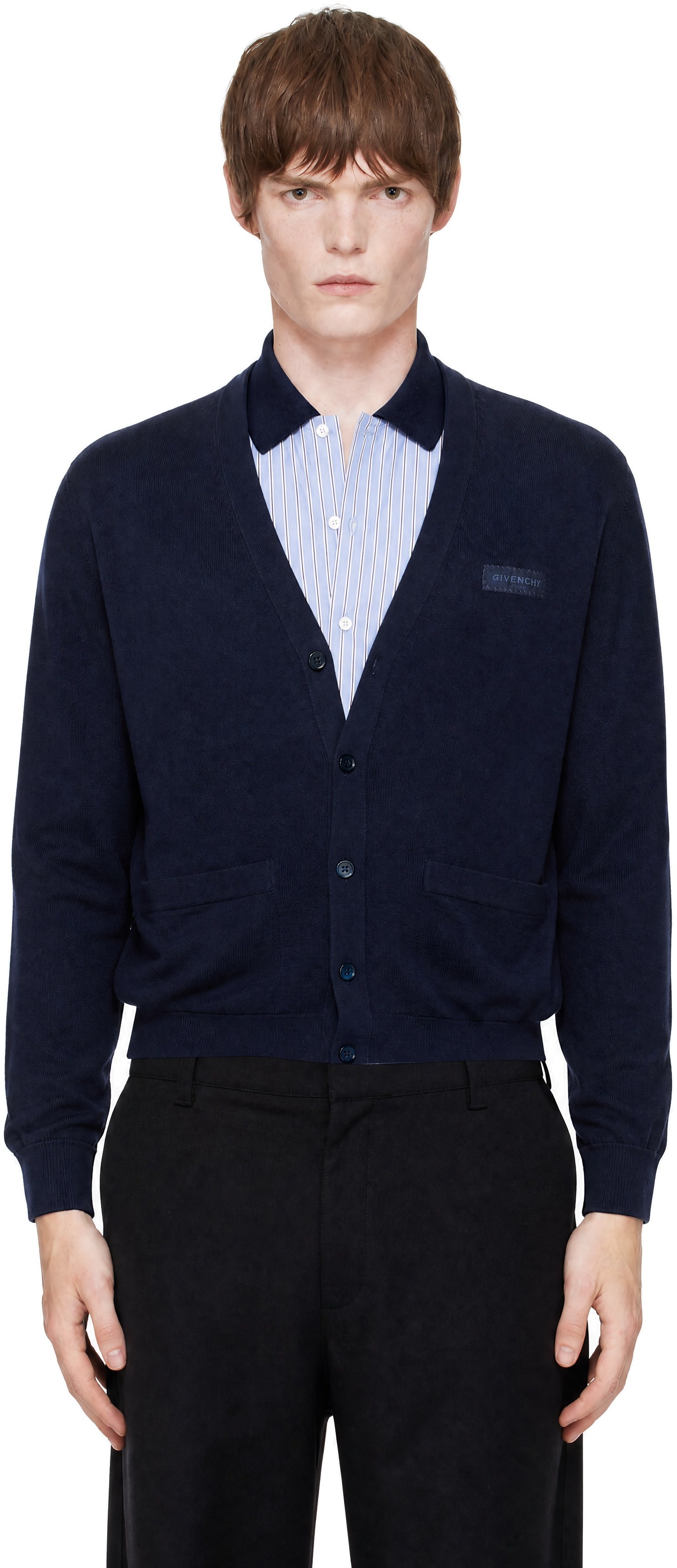 Givenchy: ネイビー Couture Seam Gros Grain Detail カーディガン