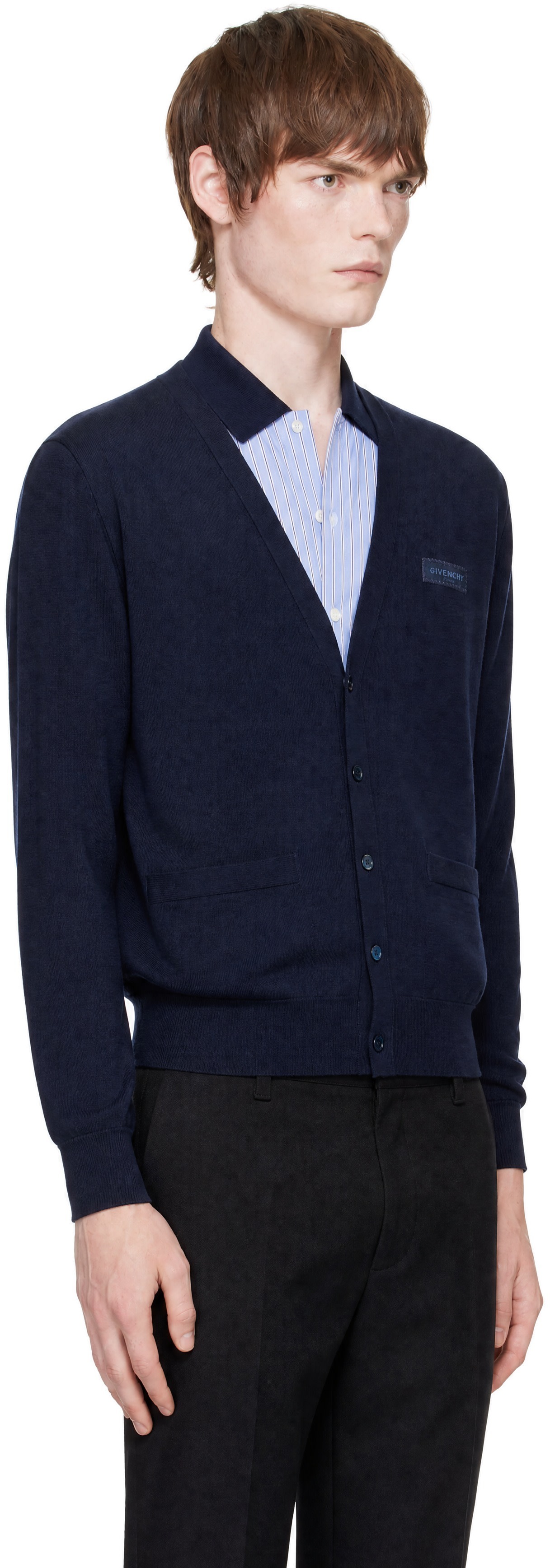 Givenchy: ネイビー Couture Seam Gros Grain Detail カーディガン