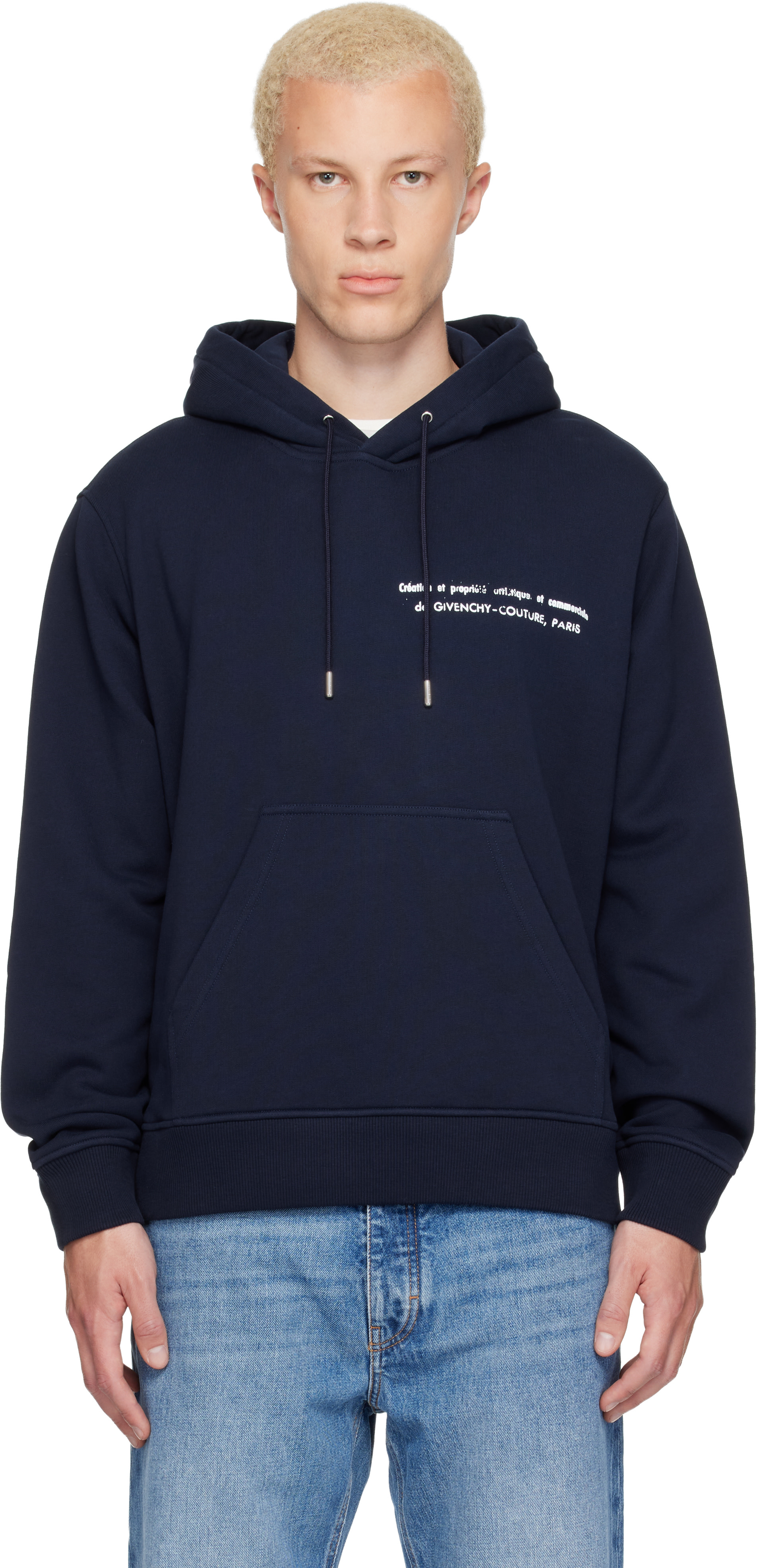 Givenchy - Pull à capuche bleu marine à texte imprimé
