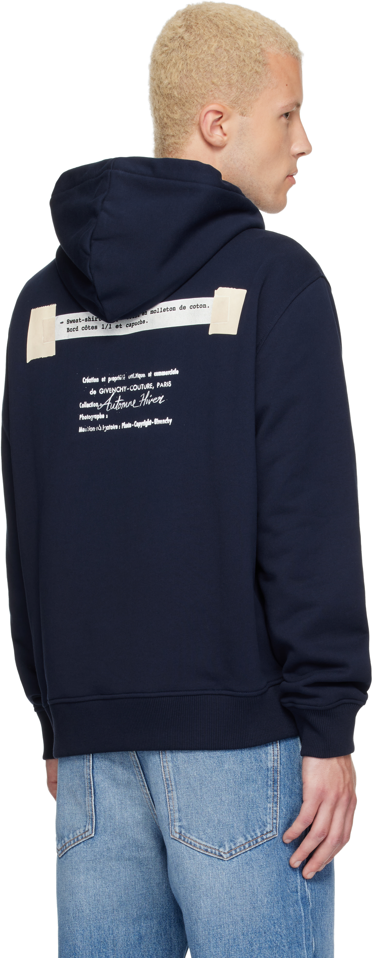 Givenchy - Pull à capuche bleu marine à texte imprimé