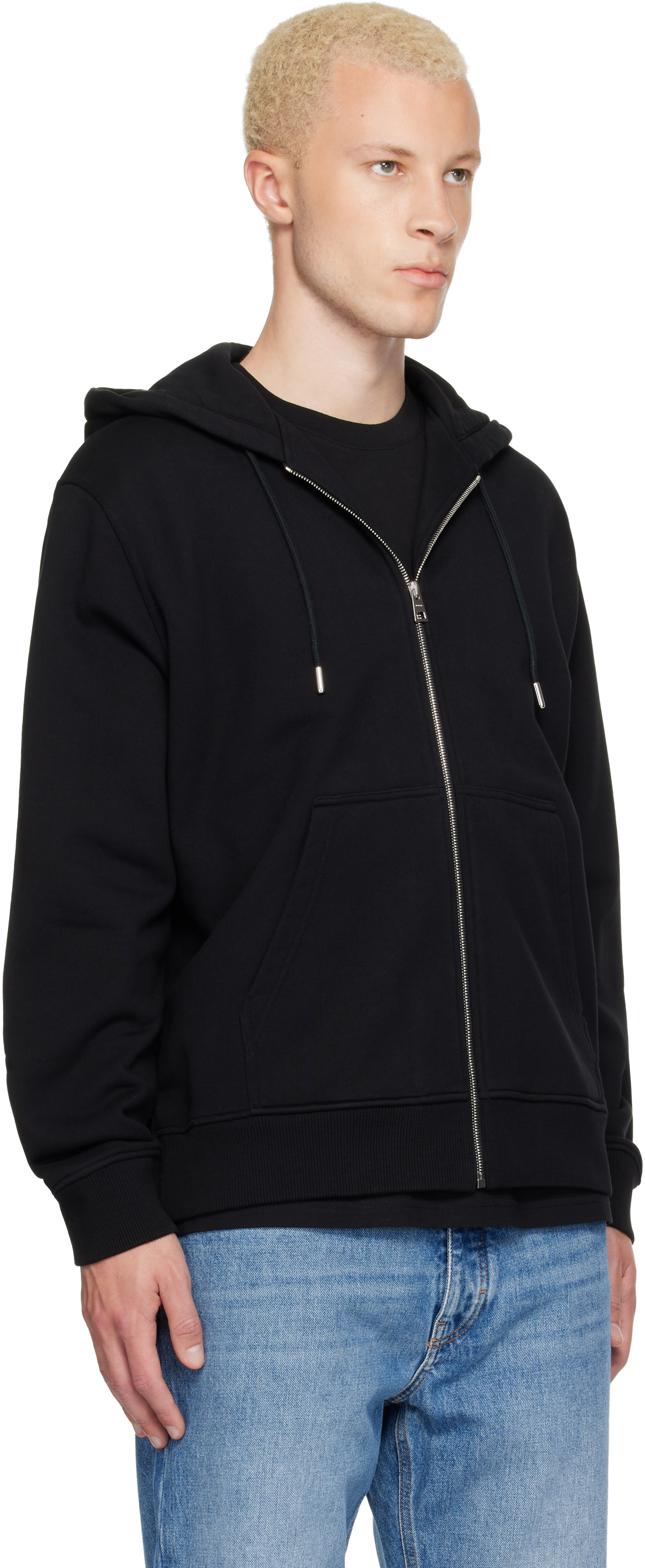 Givenchy - Pull à capuche noir à glissière à image à logo