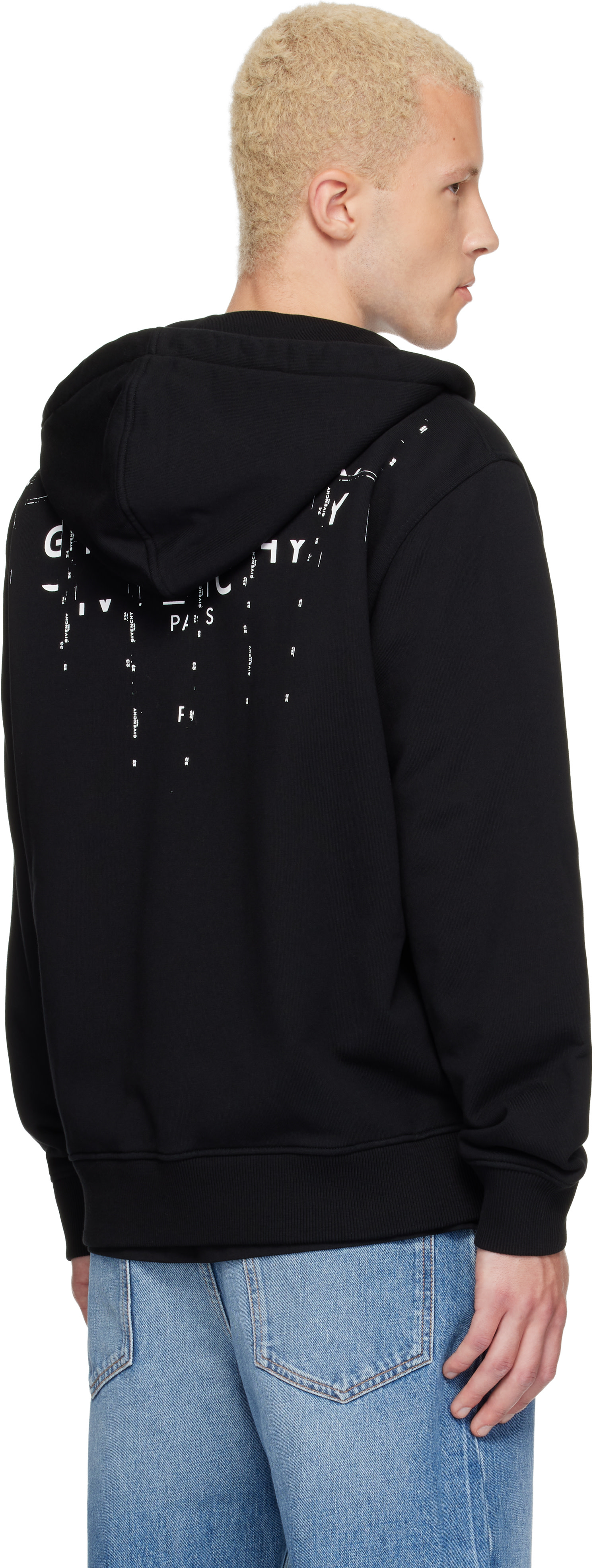 Givenchy - Pull à capuche noir à glissière à image à logo