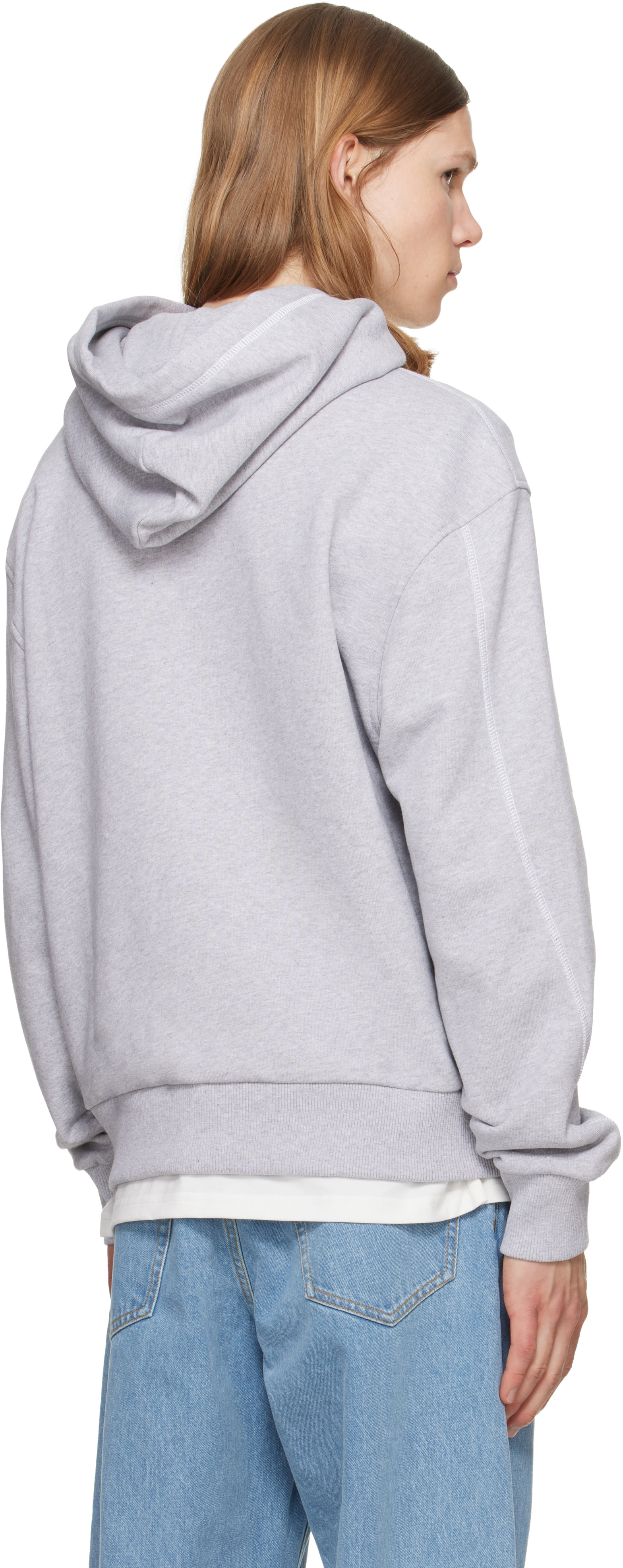 Givenchy - Pull à capuche gris à piqures contrastantes
