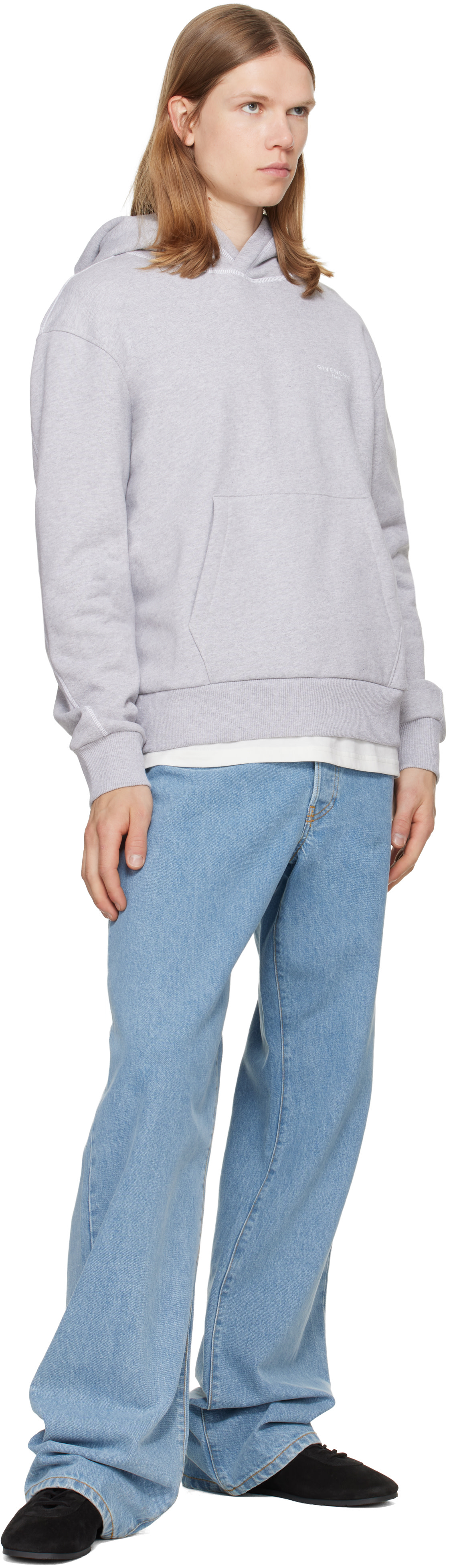 Givenchy - Pull à capuche gris à piqures contrastantes