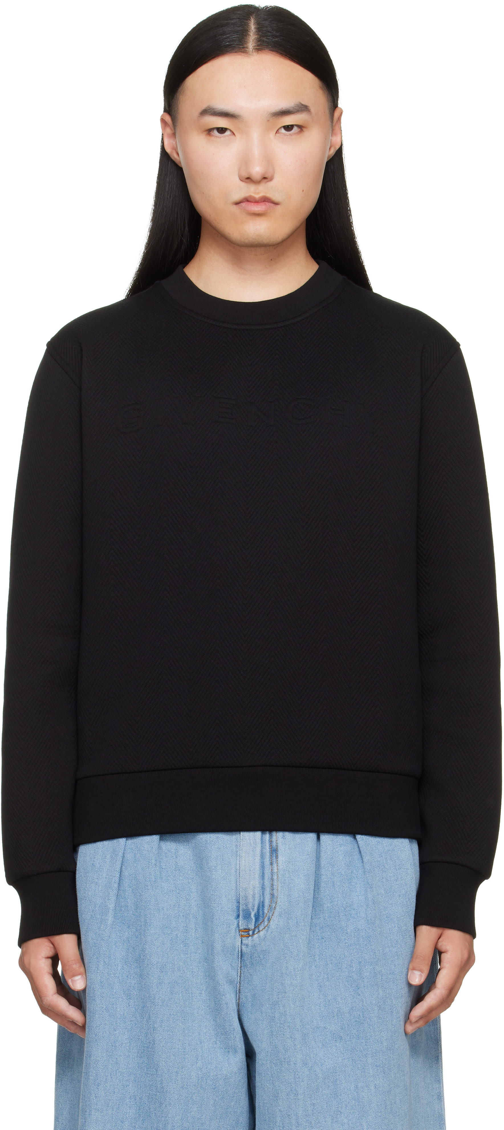 Givenchy - Pull molletonné noir à motif chevronné en jacquard
