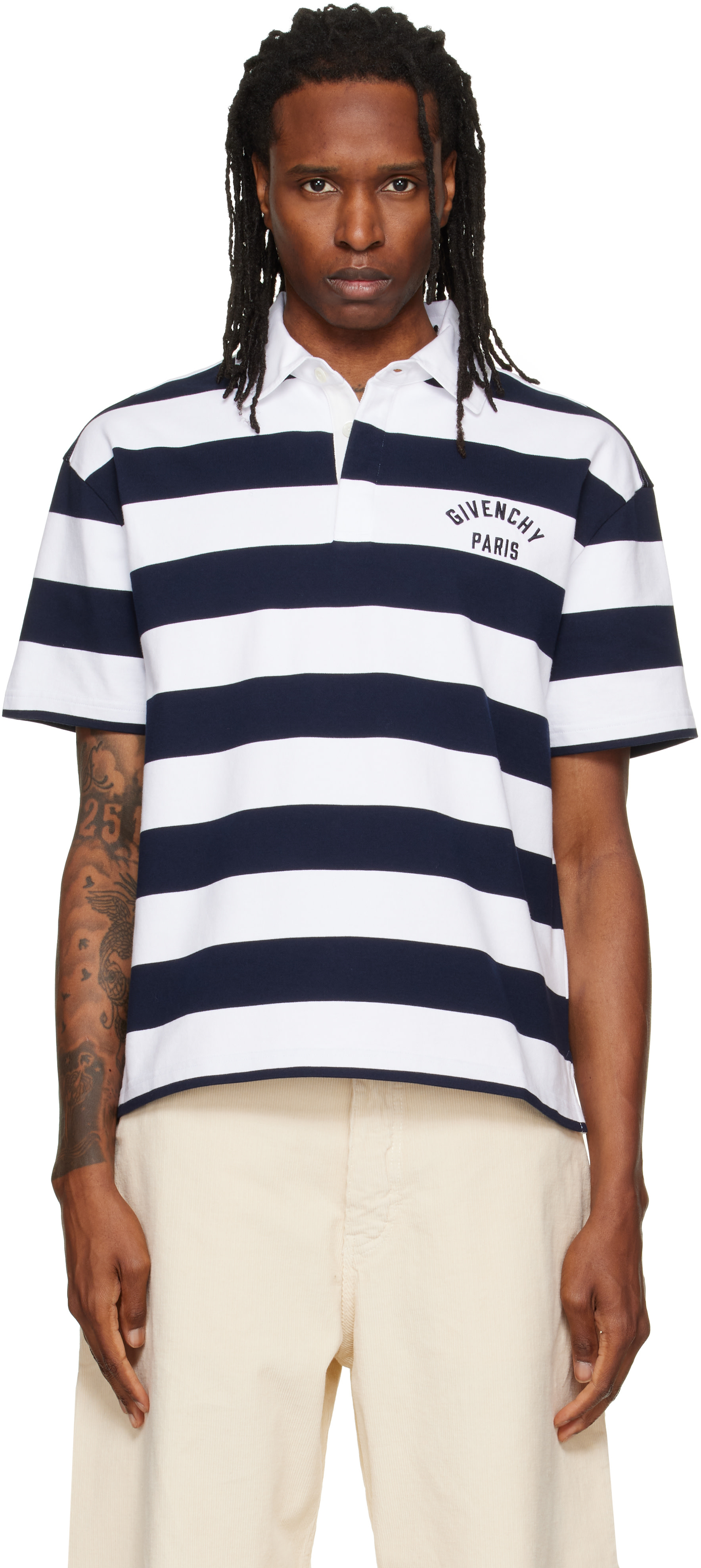 Givenchy: ホワイト＆ネイビー 'Givenchy Paris' Embroidery ボーダー