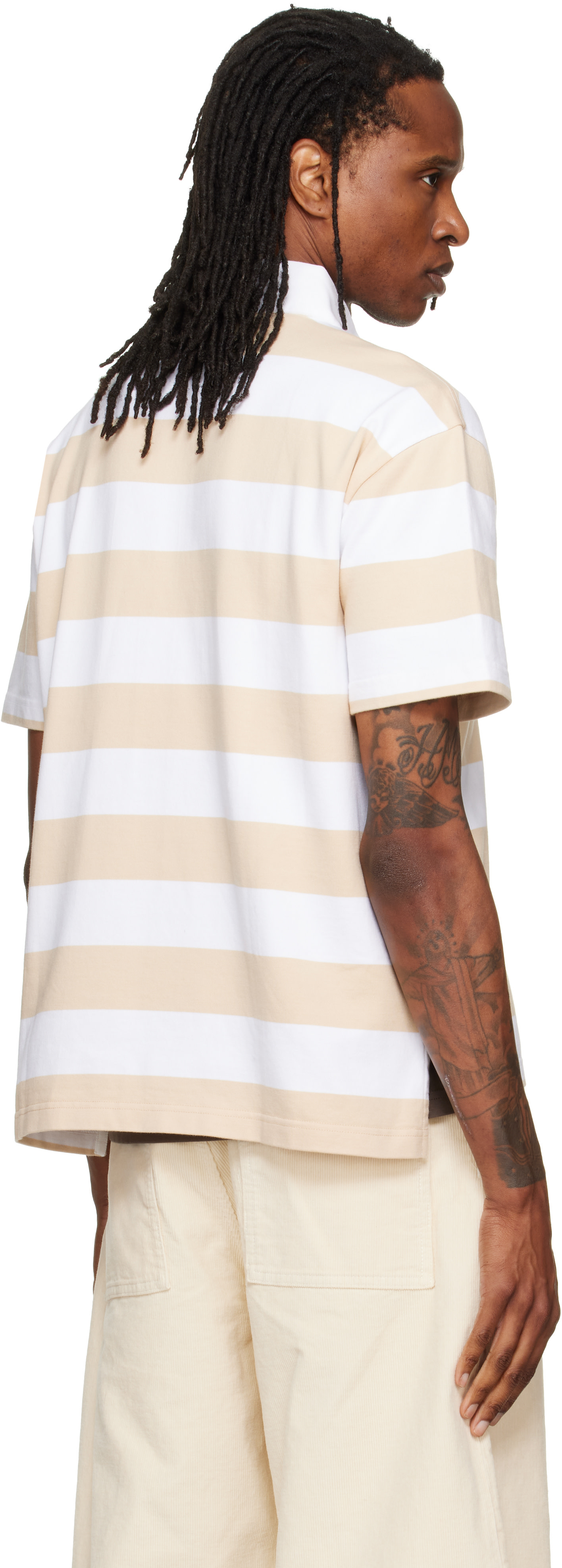 Givenchy: ベージュ＆ホワイト Striped 'Givenchy Paris' Embroidery