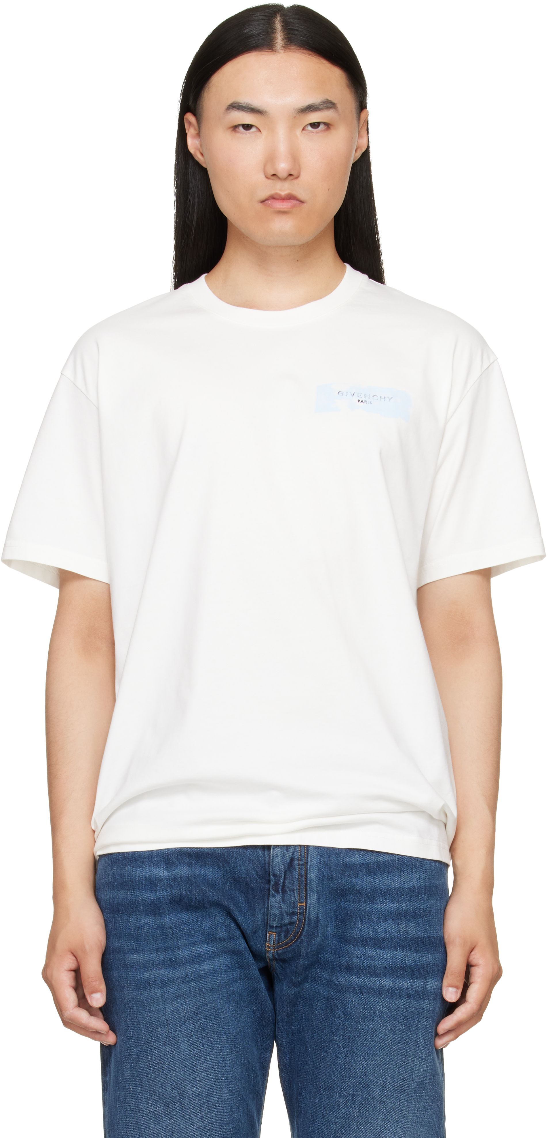 Givenchy: White 'Givenchy Paris Paint Print' Cotton T-shirt | SSENSE