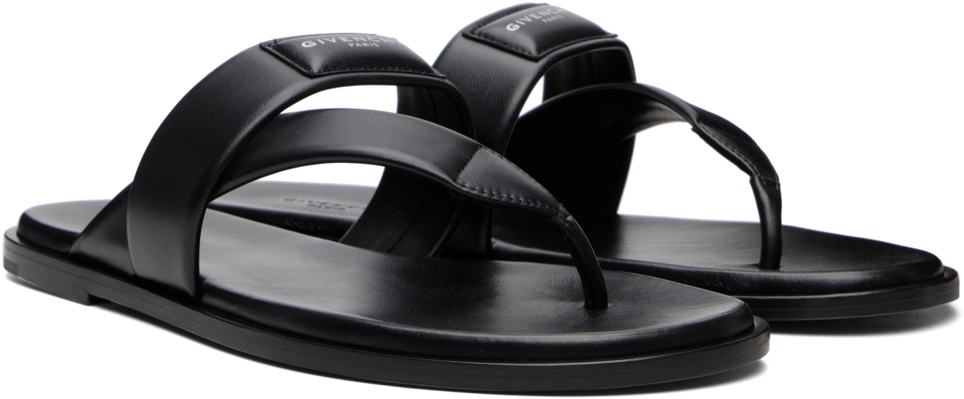 Givenchy - Black 'Givenchy Bay' Leather Thong Sandals