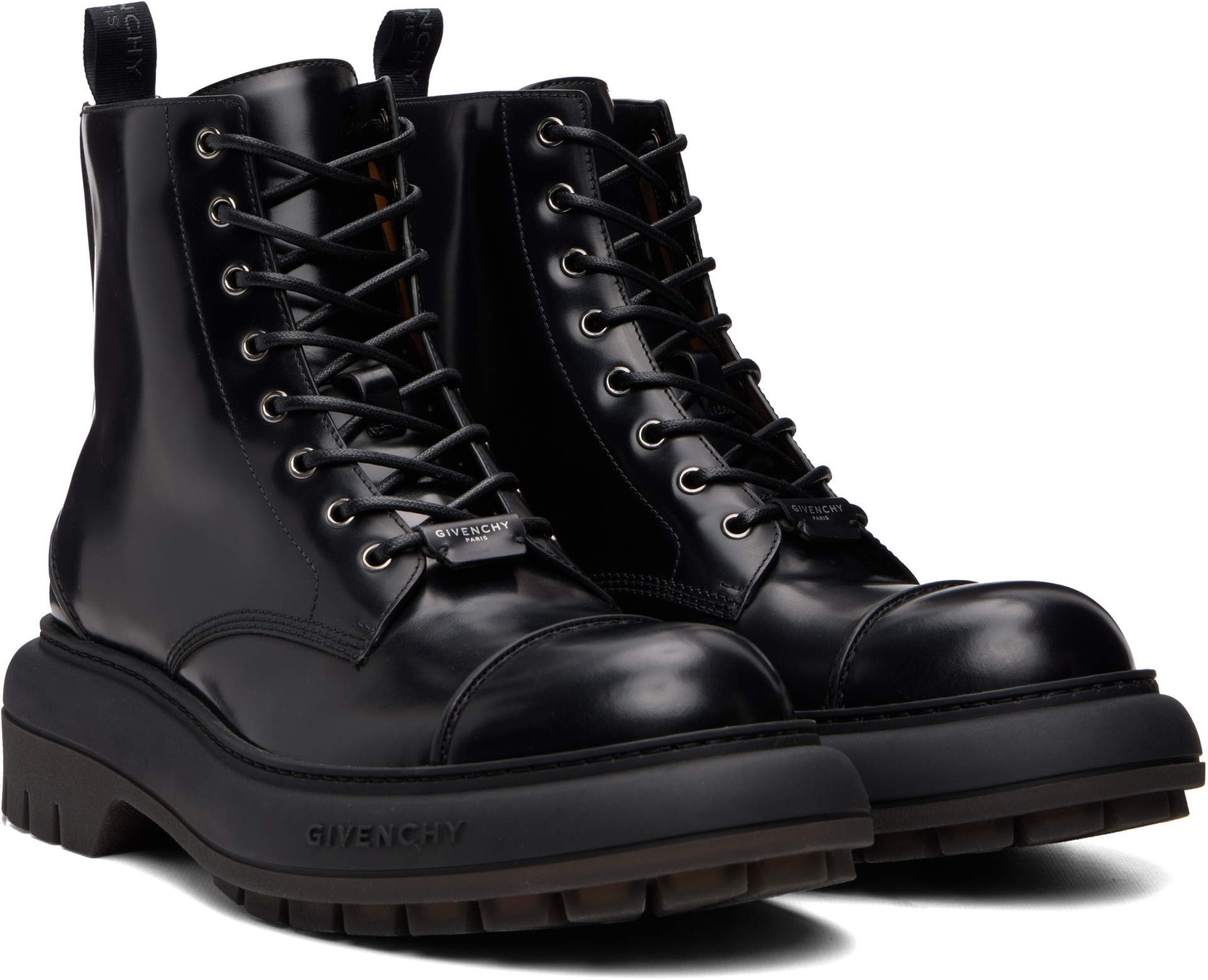 Givenchy - Bottes Cargo noires en cuir à logos