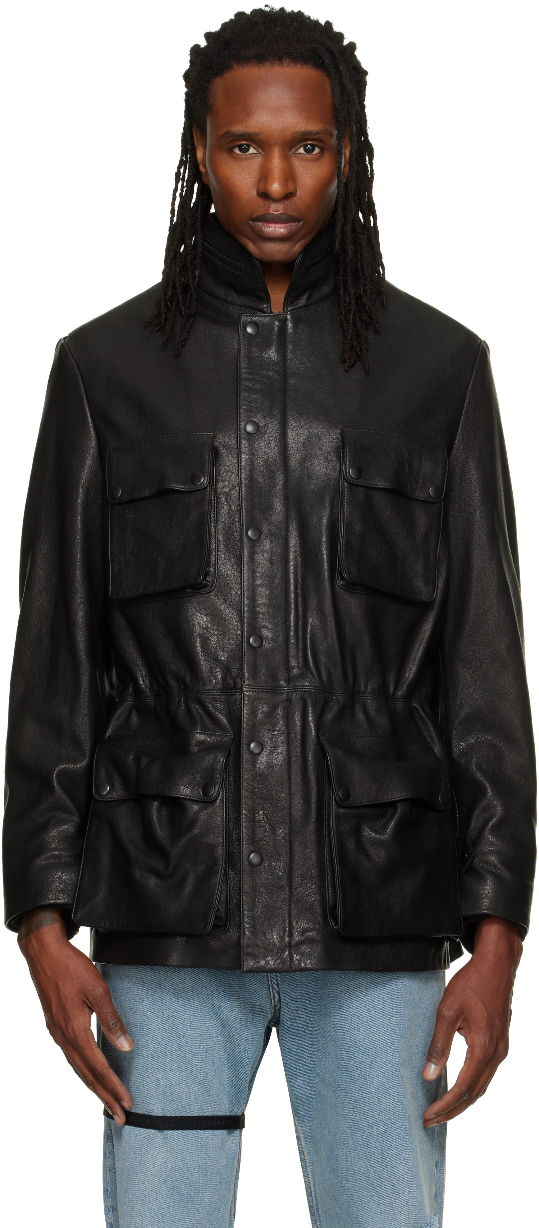 ALAINPAUL - Black Multi Pocket Leather Jacket
