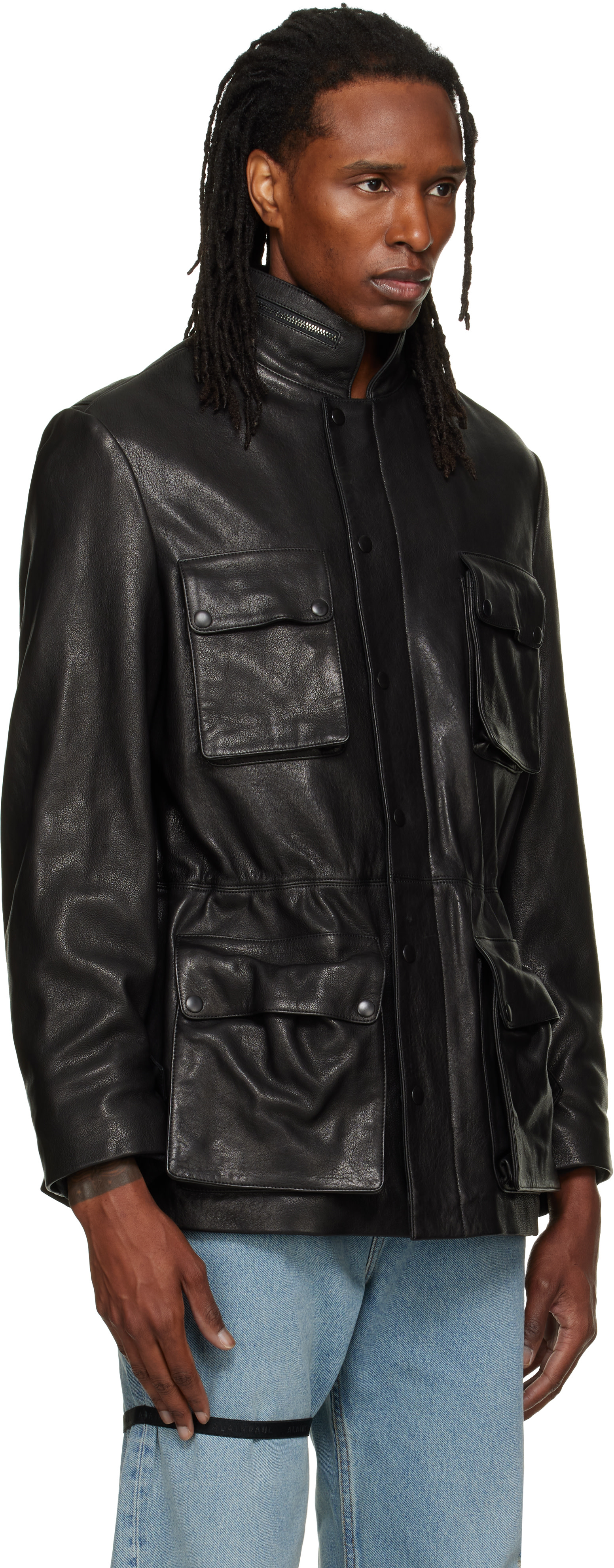 ALAINPAUL - Black Multi Pocket Leather Jacket