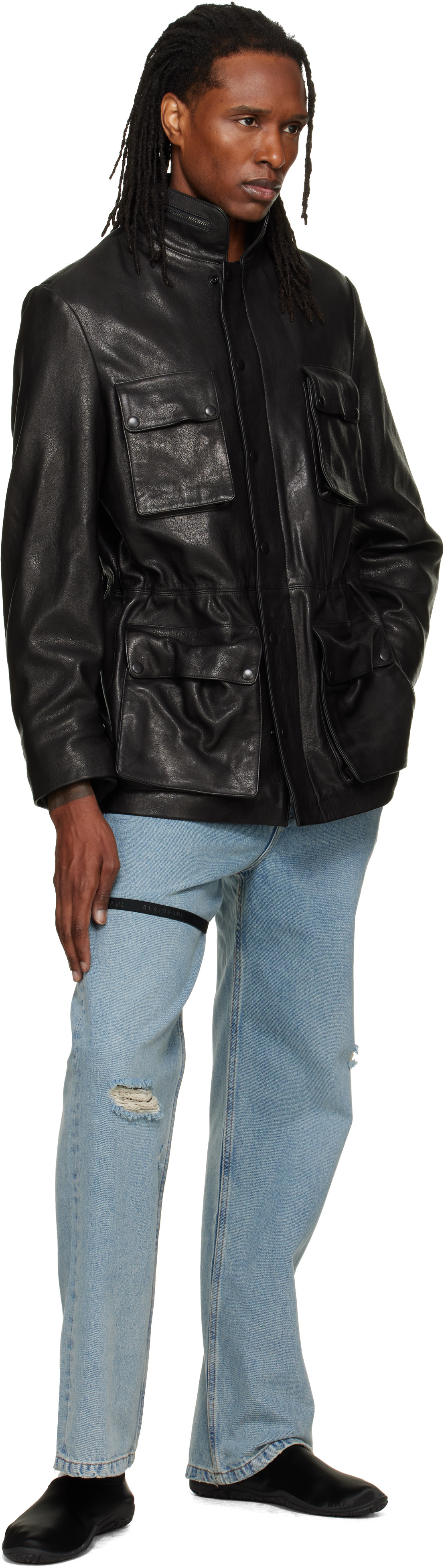 ALAINPAUL - Black Multi Pocket Leather Jacket