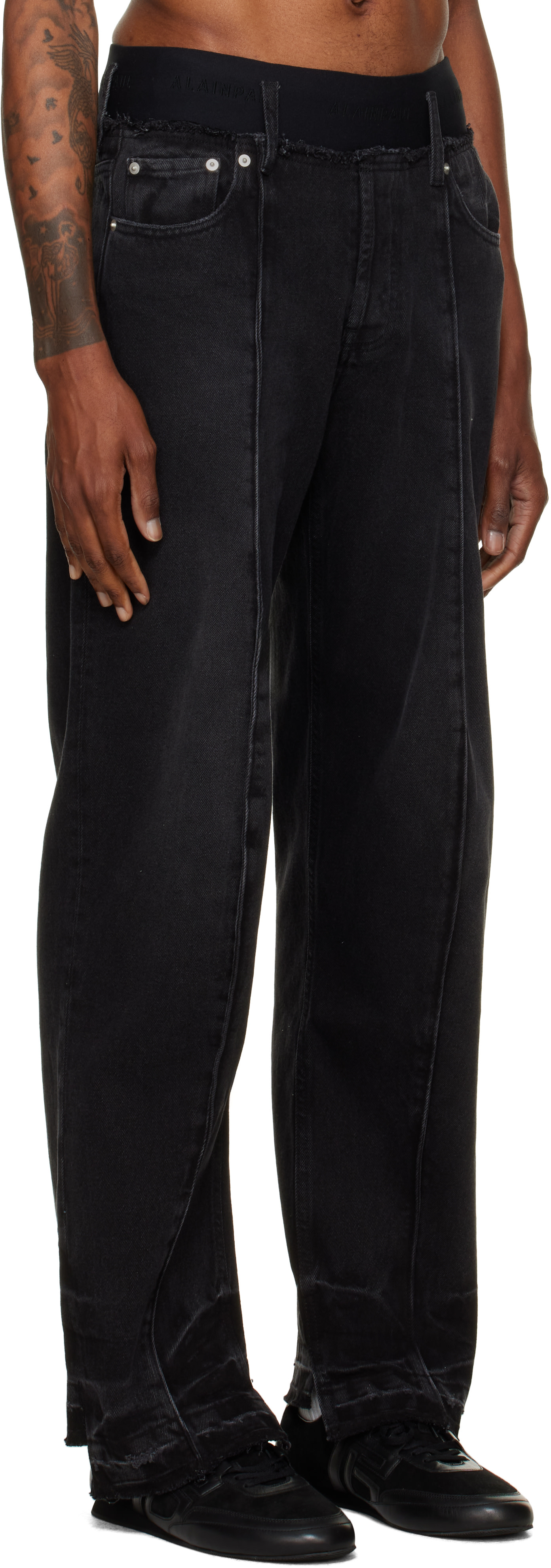 ALAINPAUL - Black Elasticated Waist Knee Shape Jeans