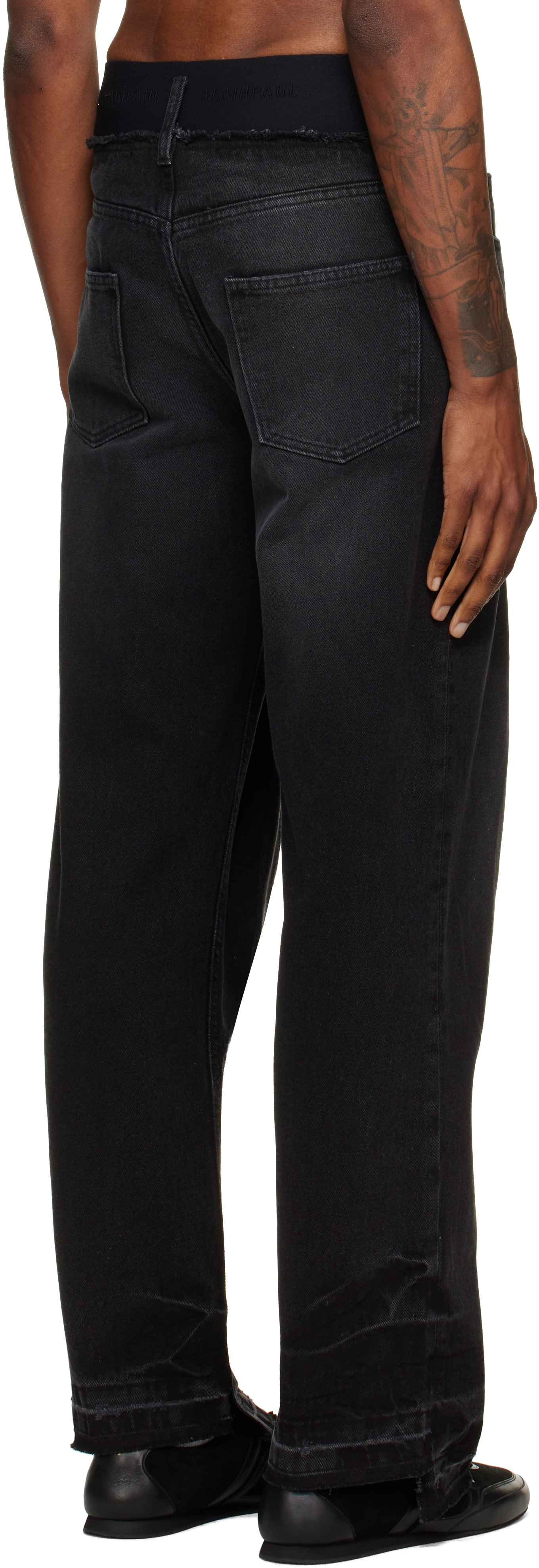 ALAINPAUL - Black Elasticated Waist Knee Shape Jeans