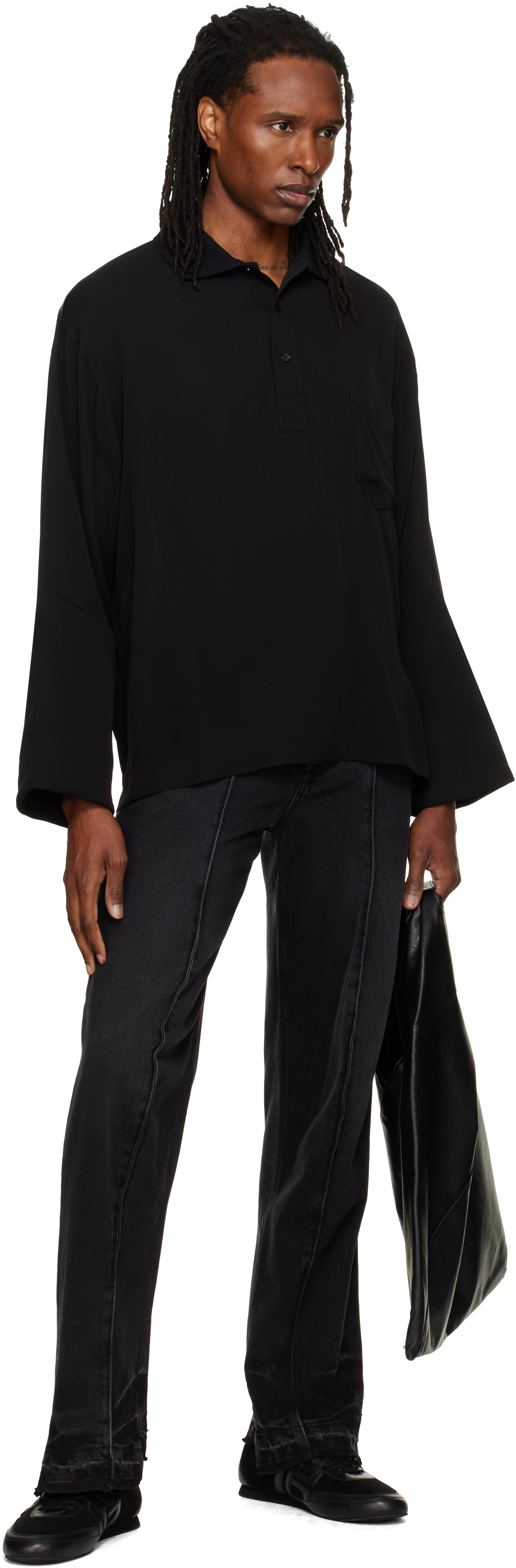 ALAINPAUL - Black Elasticated Waist Knee Shape Jeans