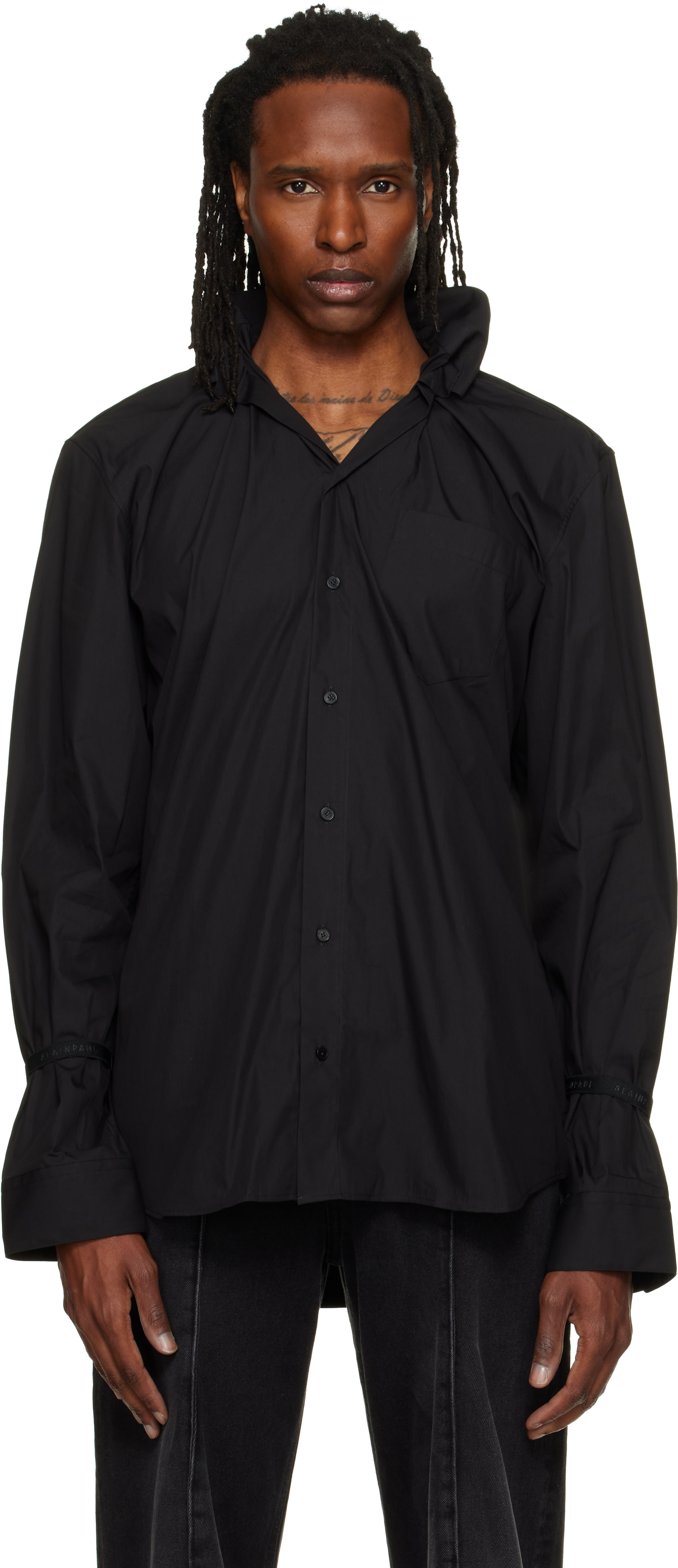 ALAINPAUL - Black Elasticated Collar Shirt