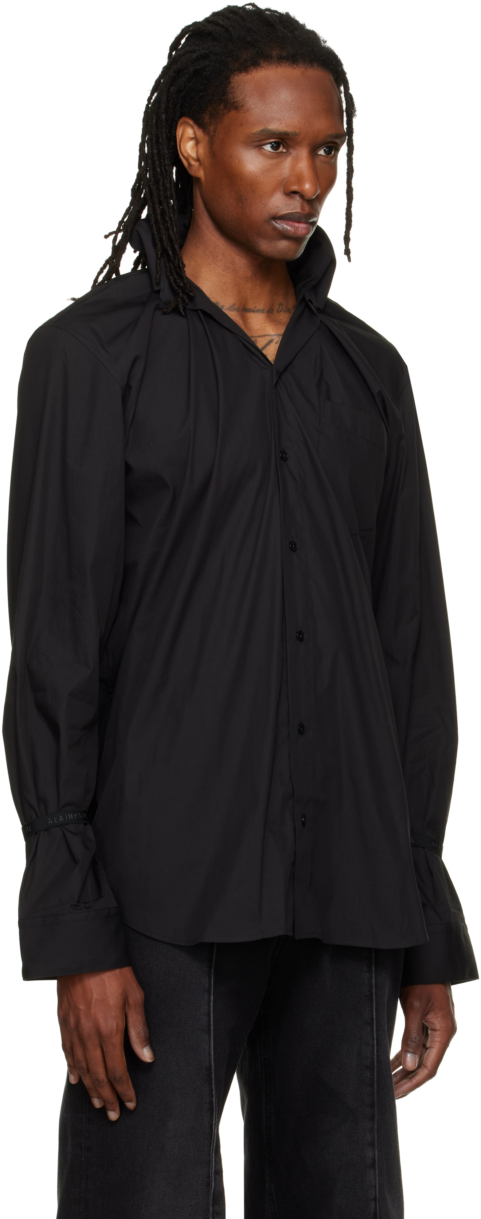 ALAINPAUL - Black Elasticated Collar Shirt