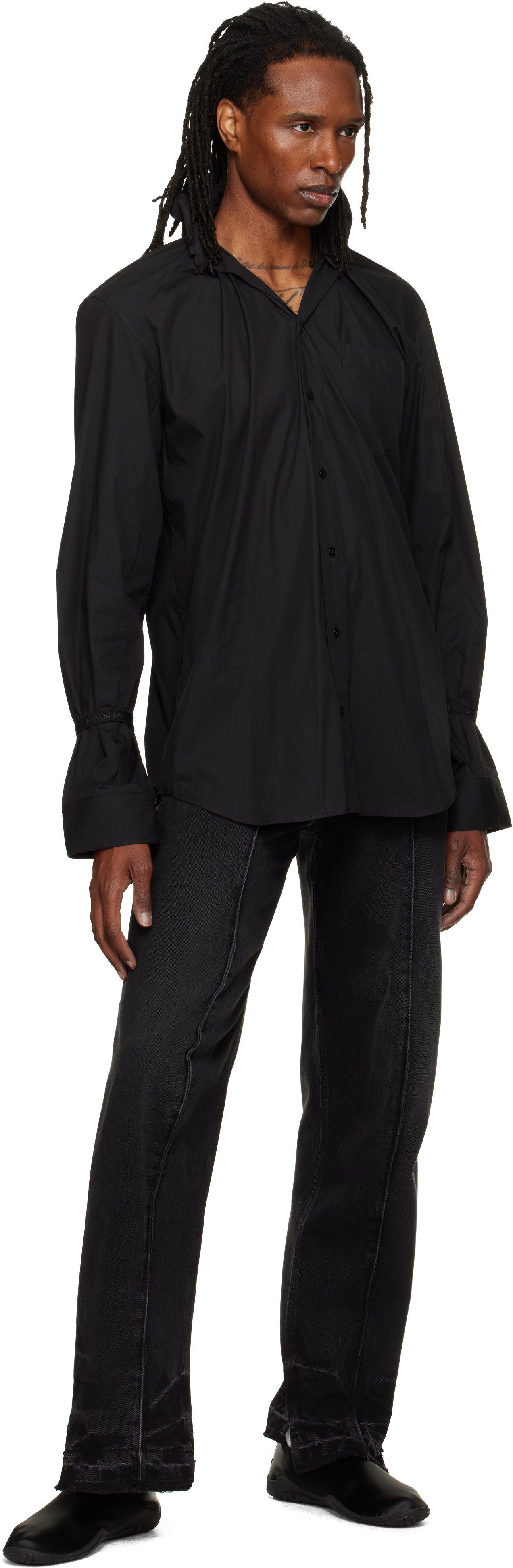 ALAINPAUL - Black Elasticated Collar Shirt