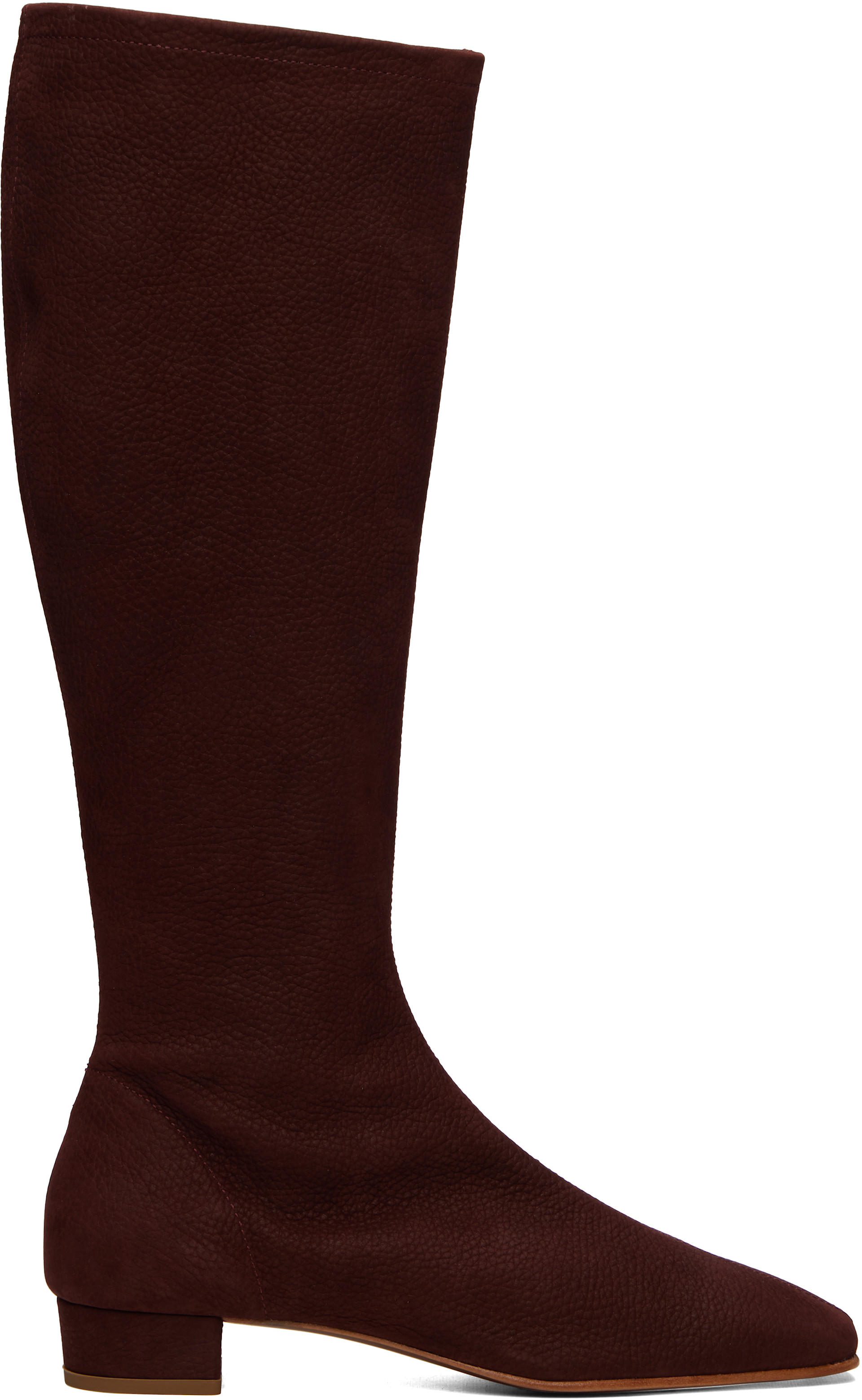 BY FAR: Brown Edie Nubuck Knee-High Boots | SSENSE