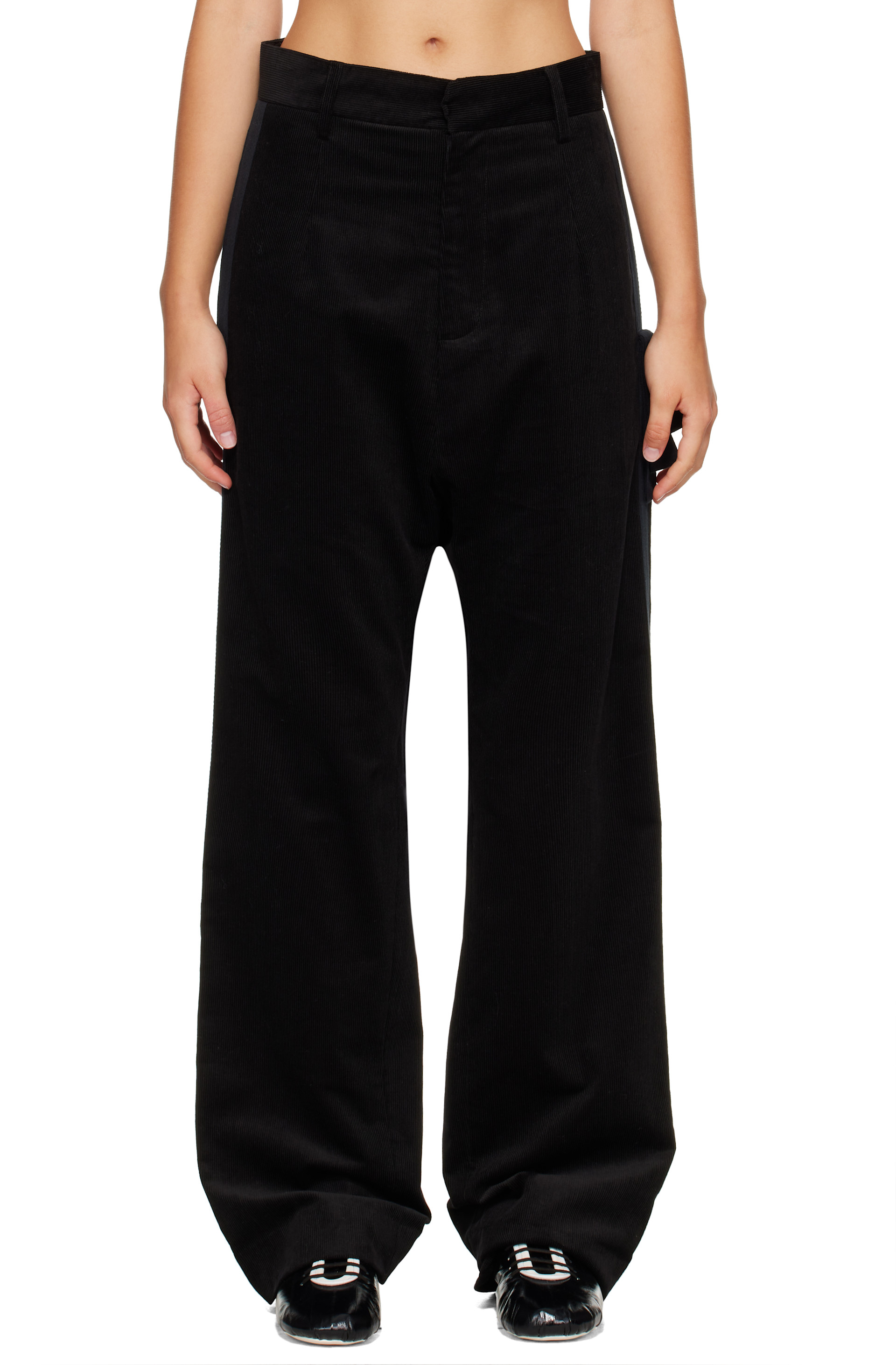 パンツ STEFAN COOKE BLACK ZIP POCKET TROUSERS Stefan Cooke: Black Cord Tux Trousers | SSENSE Canada