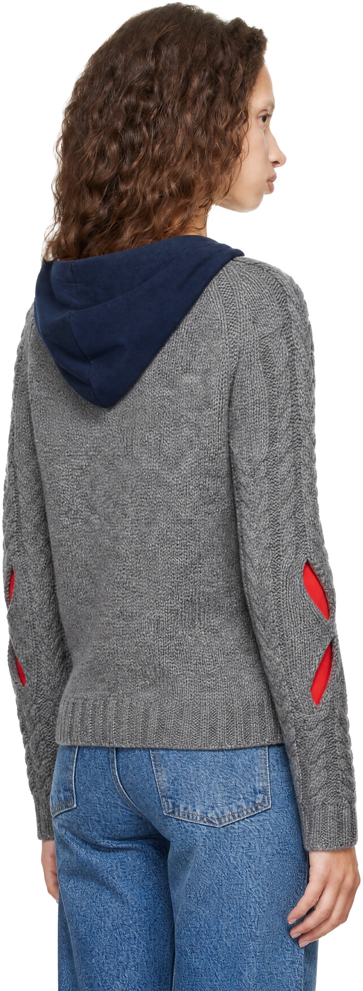 Stefan Cooke - Pull à capuche gris en tricot câblé