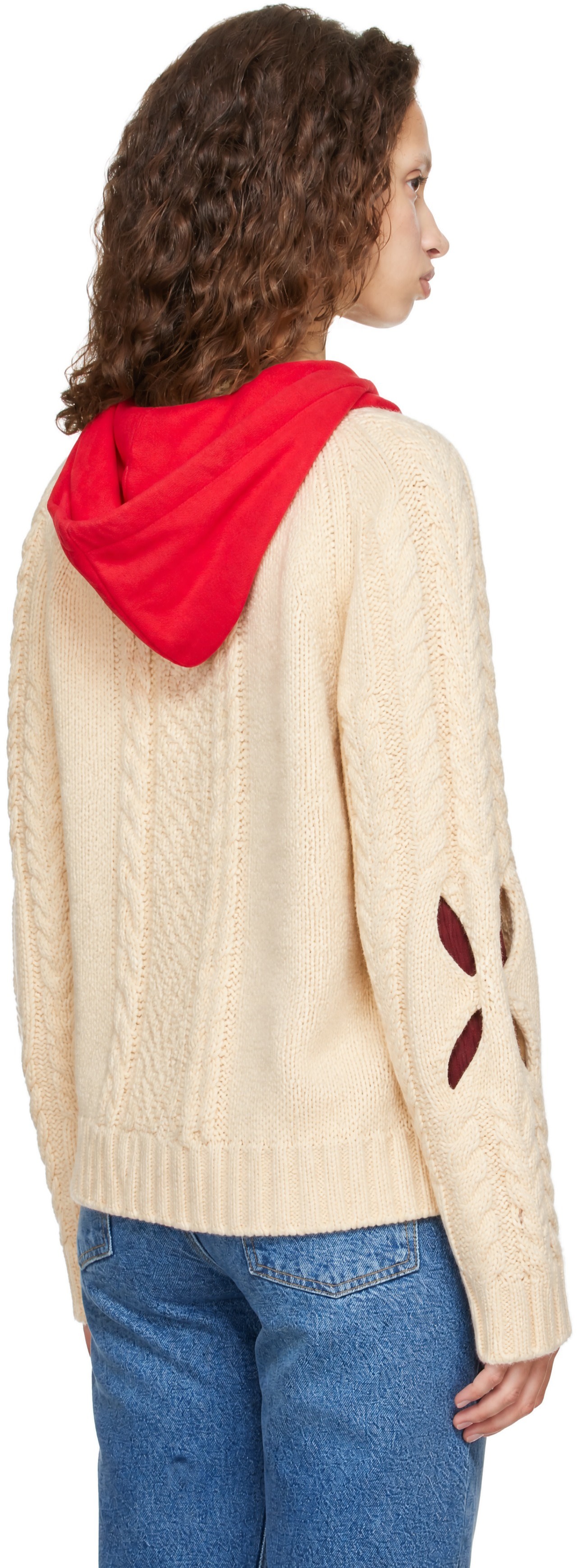 Stefan Cooke - Pull à capuche blanc cassé en tricot câblé