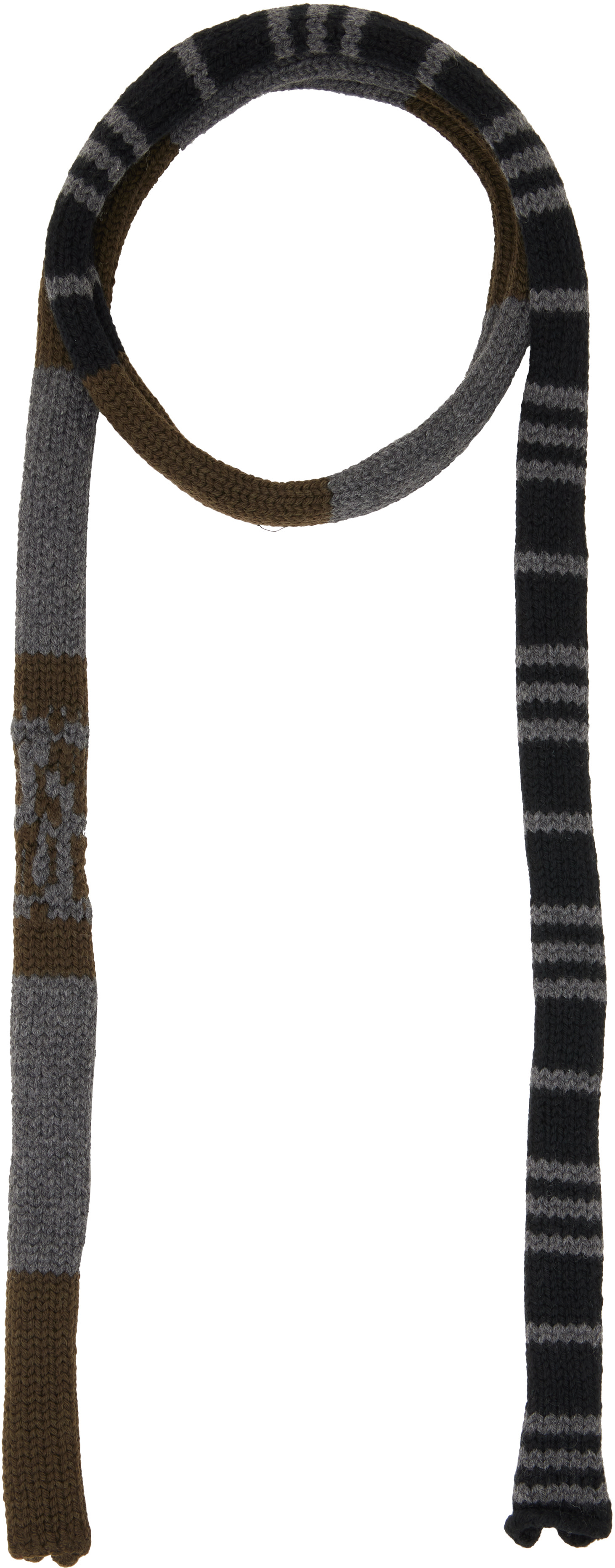 Stefan Cooke: Gray & Khaki Stripe Knit Scarf | SSENSE Italy