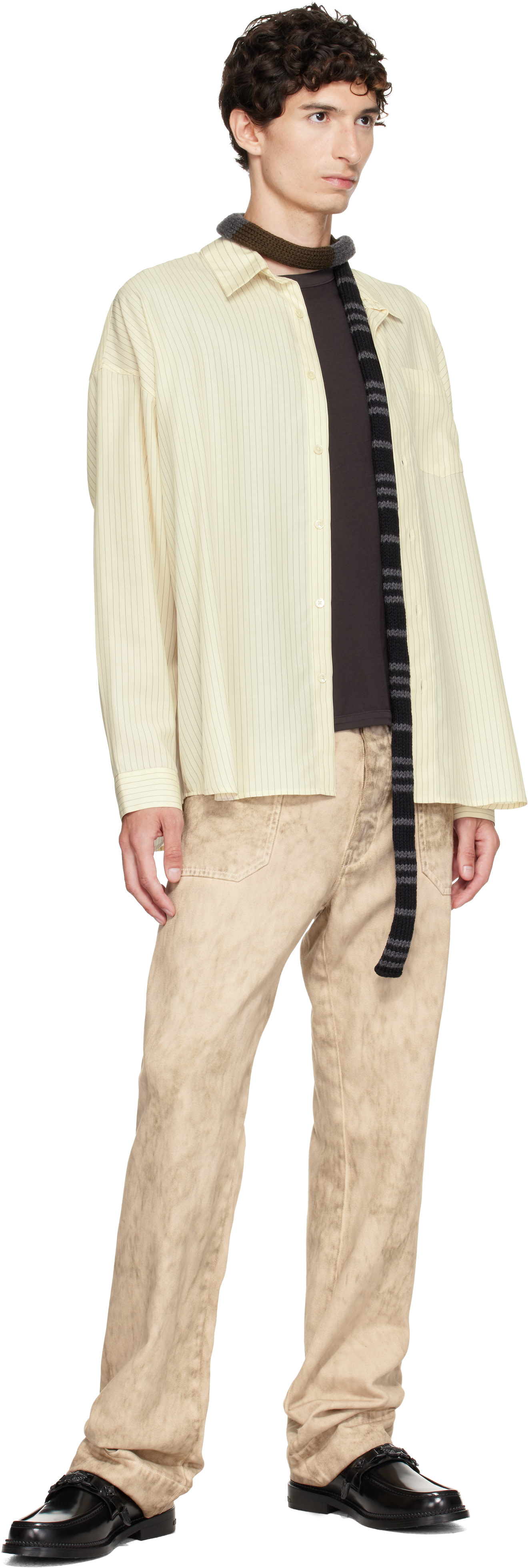 Stefan Cooke: Gray & Khaki Stripe Knit Scarf | SSENSE