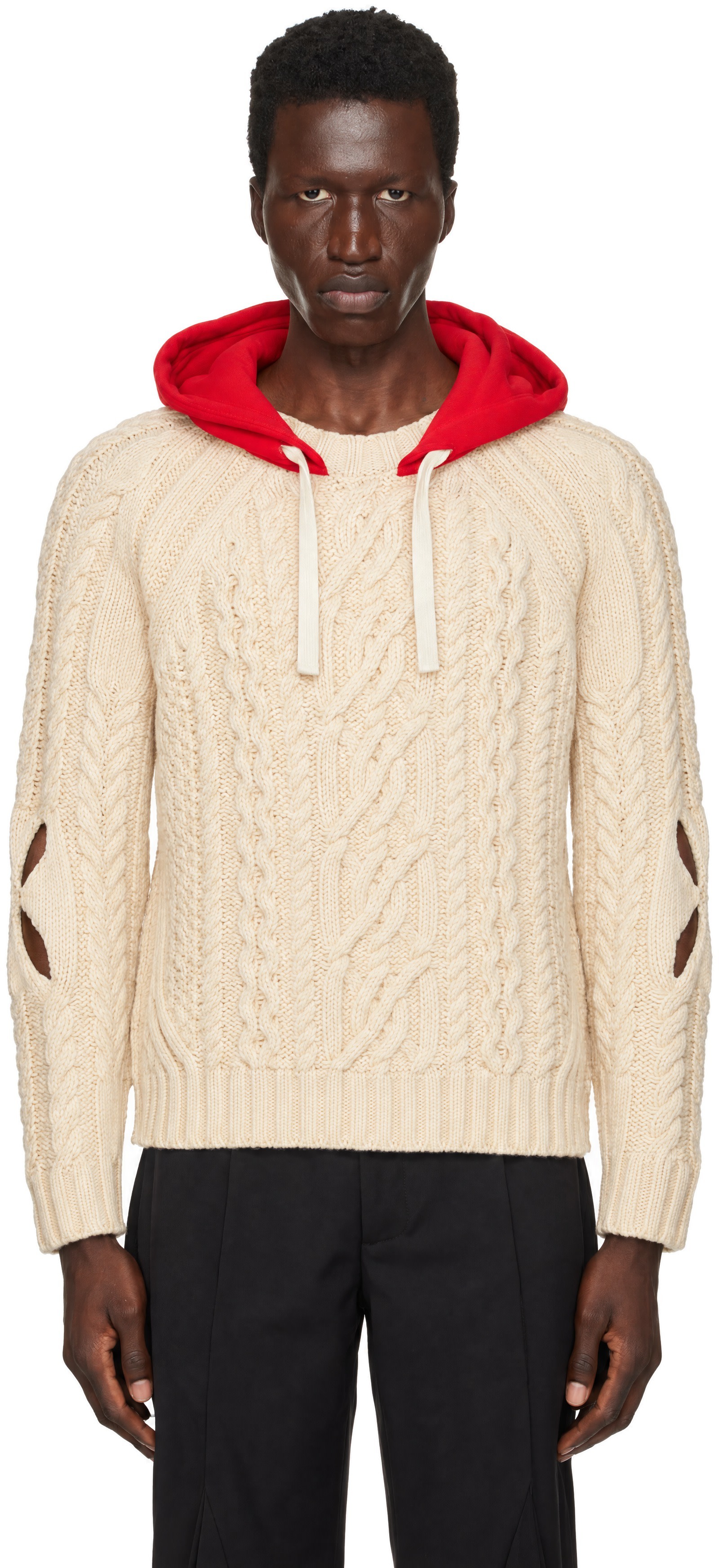 Stefan Cooke - Pull beige en tricot câblé à capuche