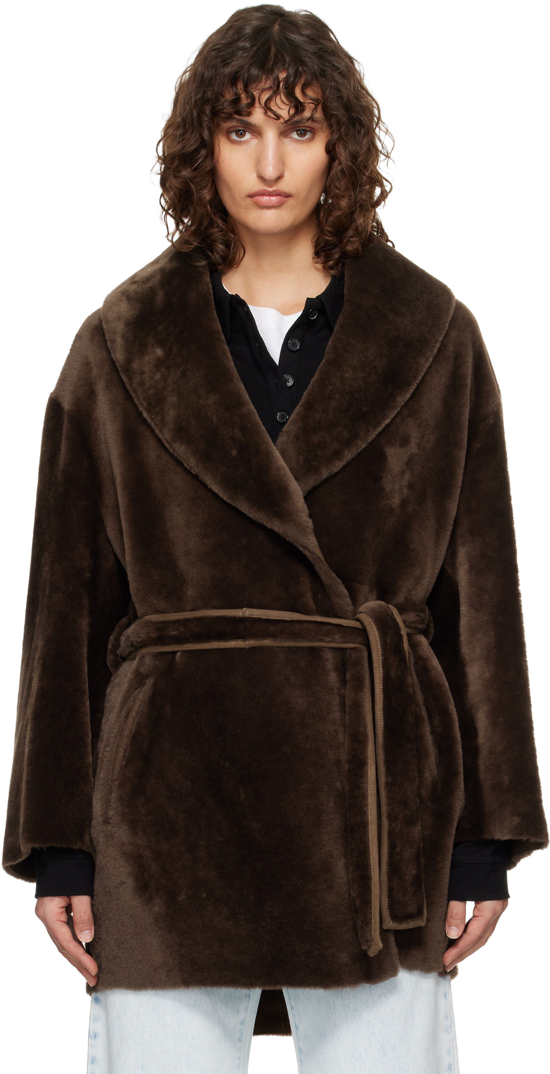 Nour Hammour: Brown Seraphina Shearling Coat | SSENSE