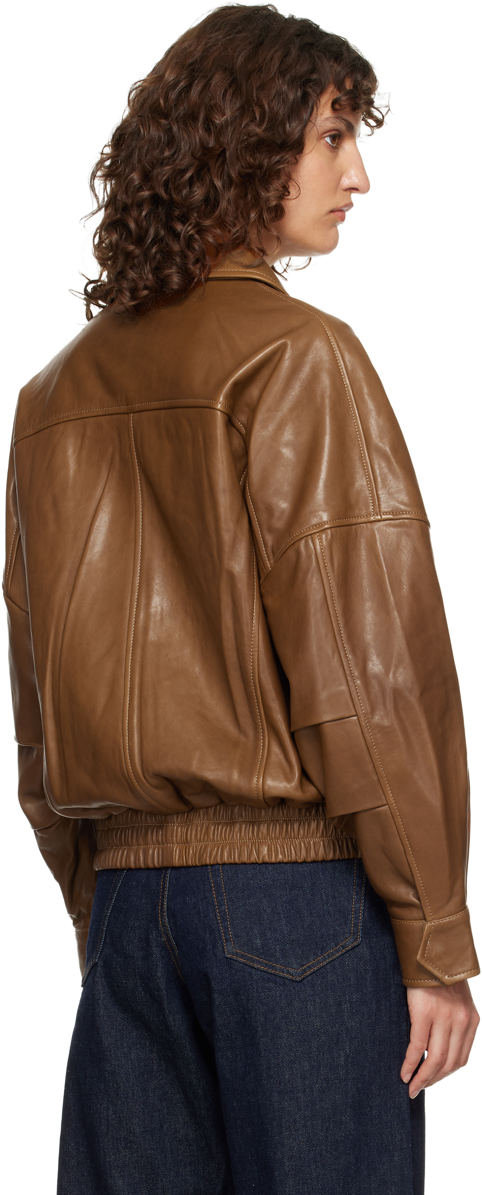 Nour Hammour - Brown Runa Soft Leather Bomber Jacket