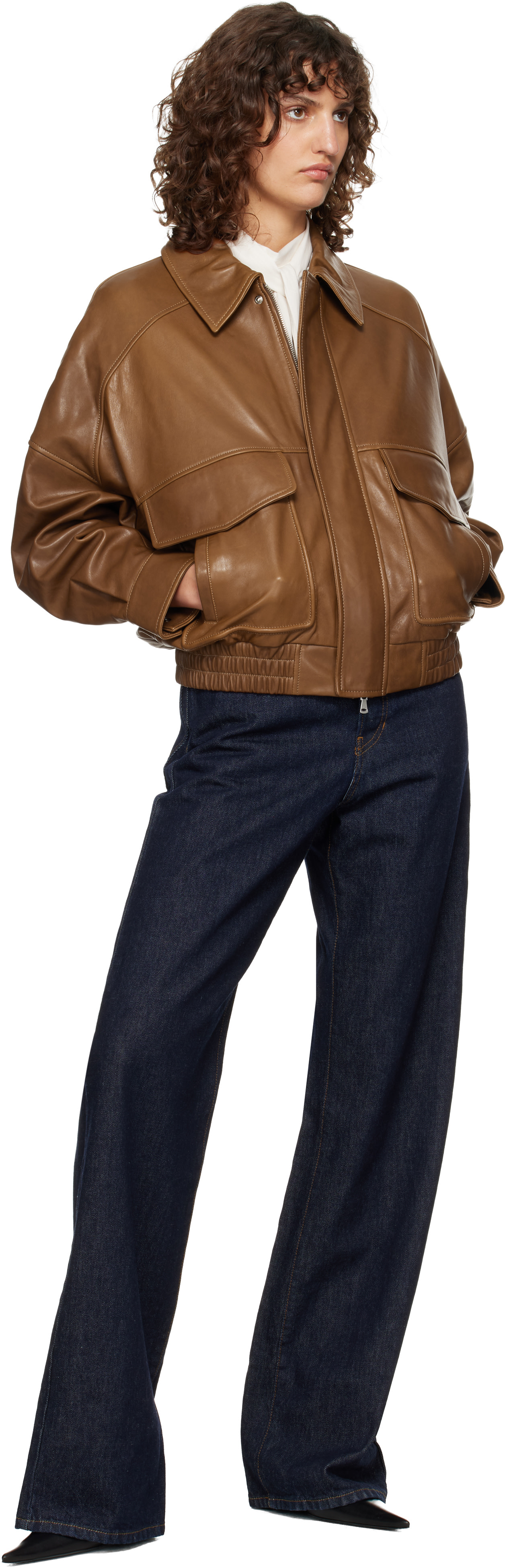 Nour Hammour - Brown Runa Soft Leather Bomber Jacket