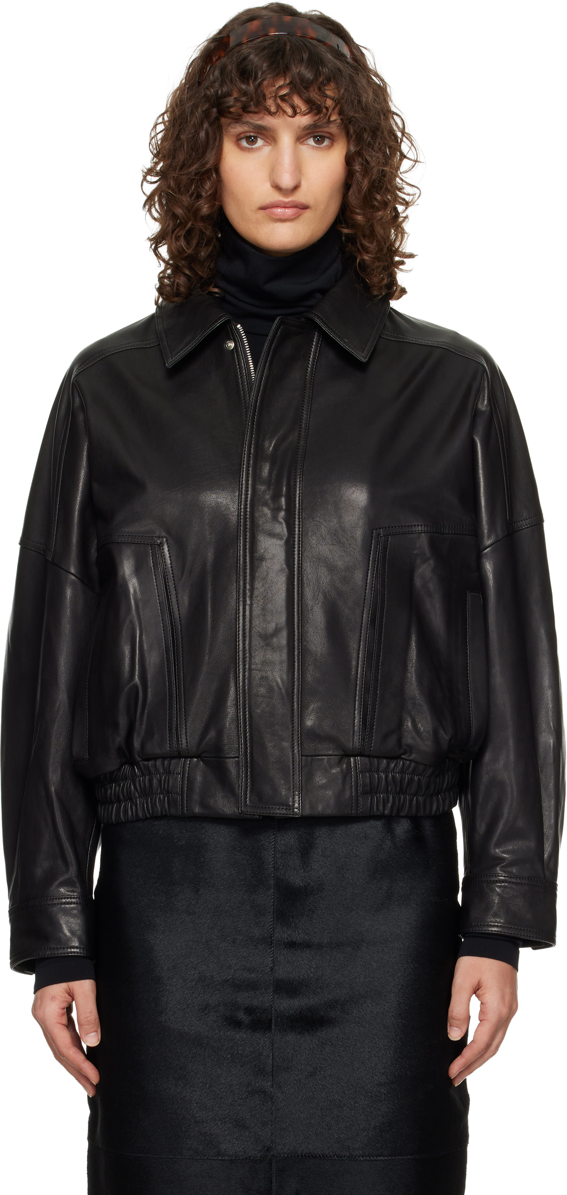 Nour Hammour: Black Dalma Relaxed Leather Jacket | SSENSE