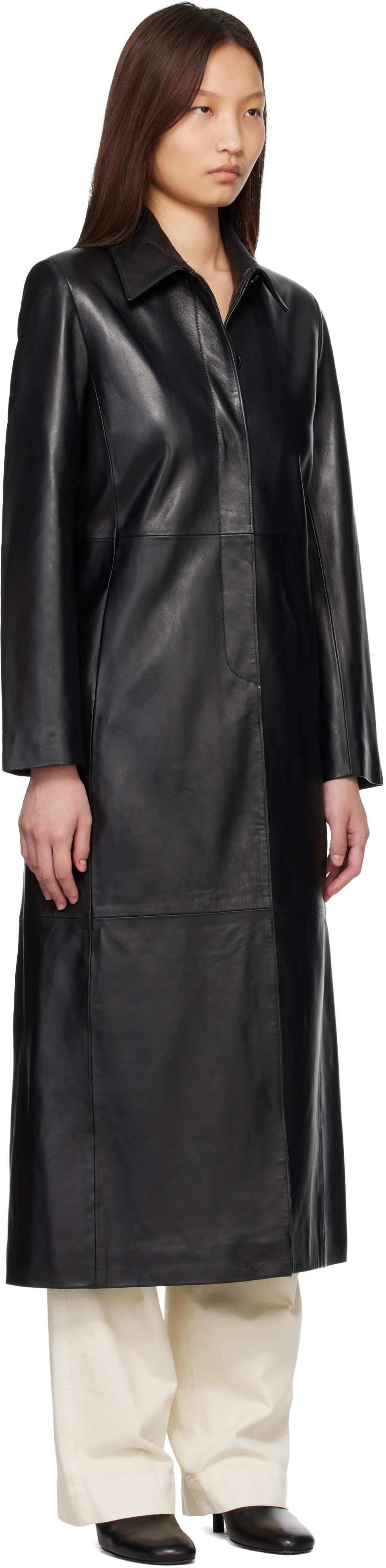 Nour Hammour - Black Gotham Leather Coat