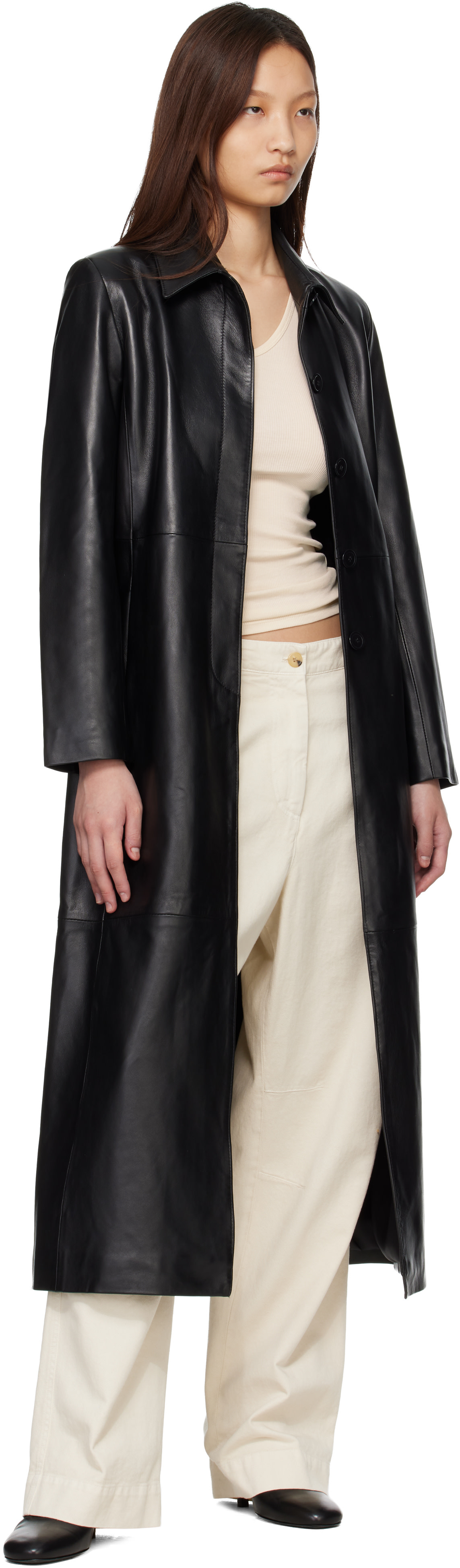 Nour Hammour - Black Gotham Leather Coat