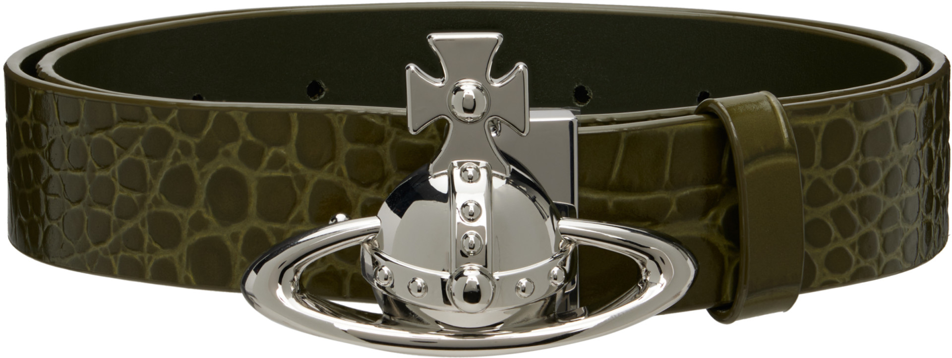 Vivienne Westwood オーブバックル レザーベルト カーキ系 Vivienne Westwood: カーキ Orb バックルベルト | SSENSE 日本