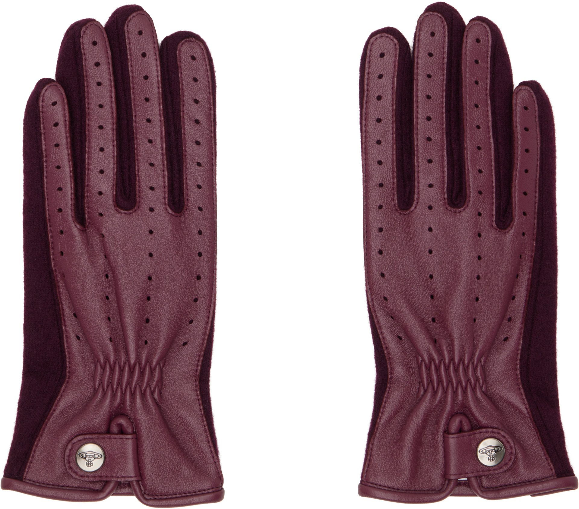 Vivienne Westwood: Burgundy Leather & Wool Gloves | SSENSE United