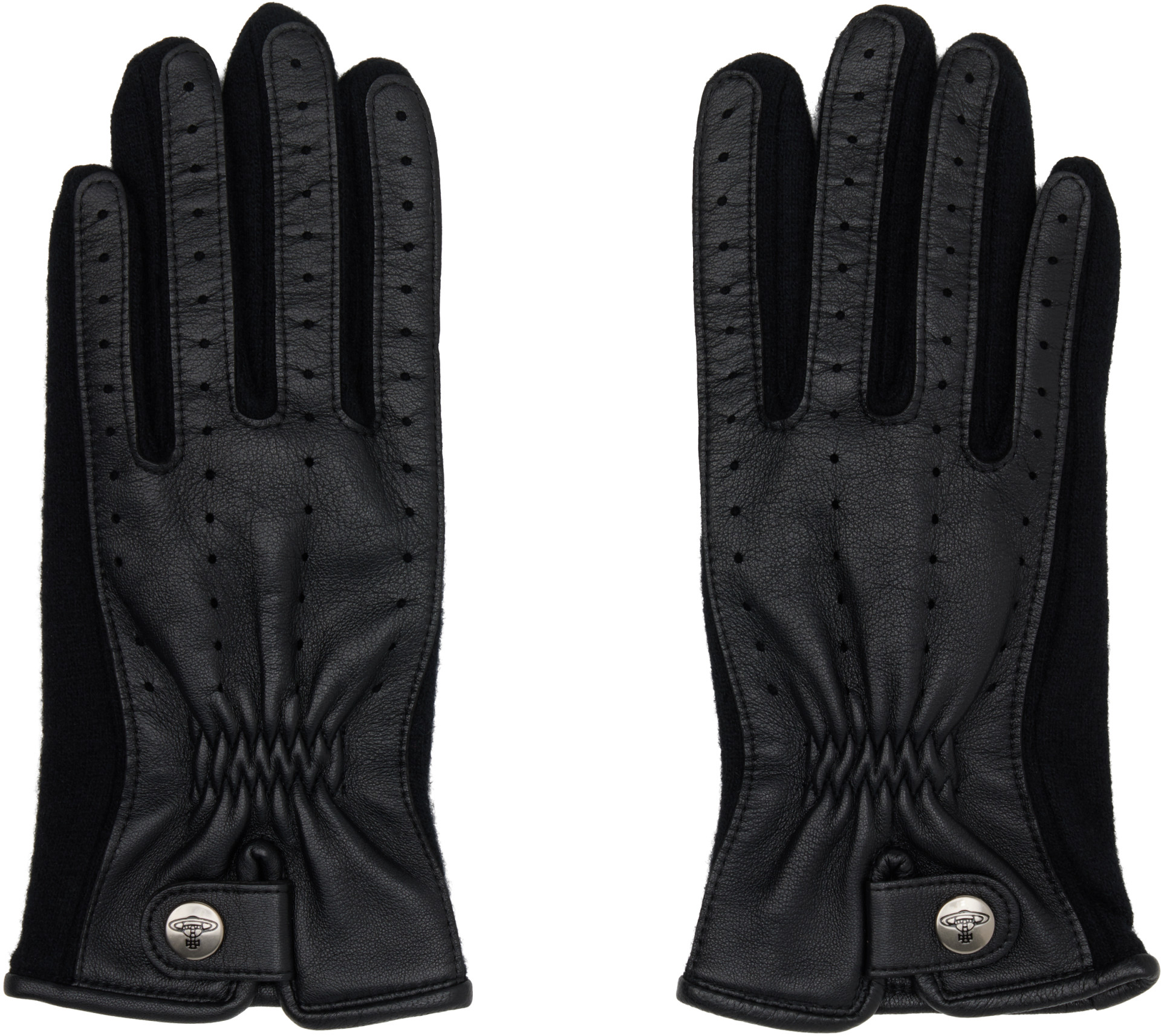 小物 vivienne westwood leather glove Vivienne Westwood: Black Leather & Wool Gloves | SSENSE