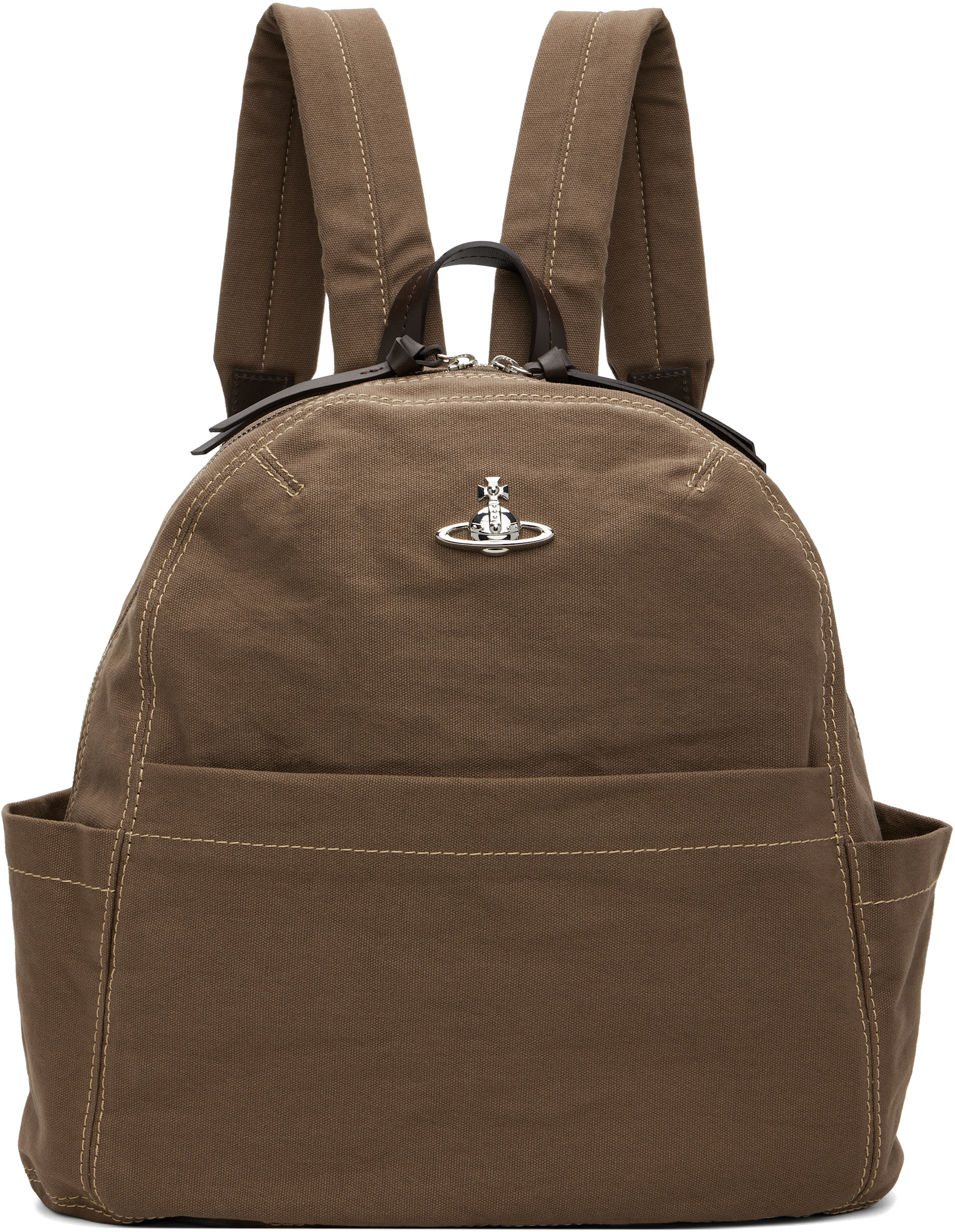 Vivienne Westwood キャンバス リュック バックパック Vivienne Westwood: Khaki George Medium Backpack | SSENSE