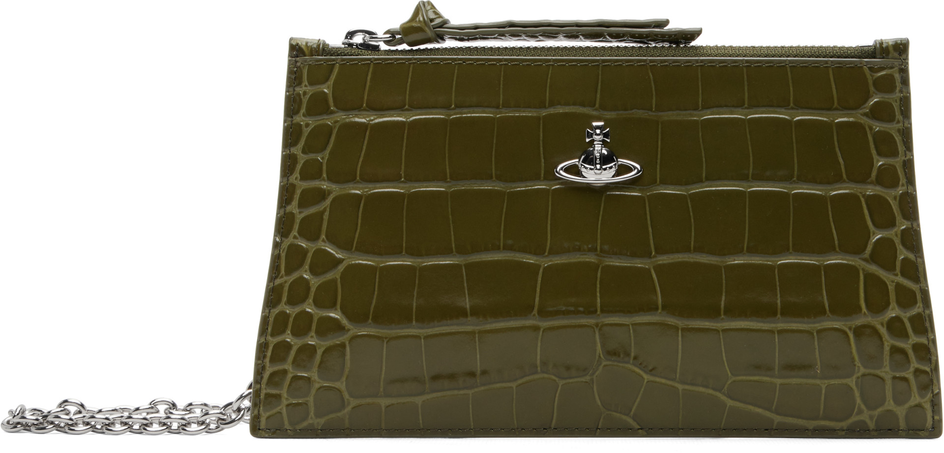 Vivienne Westwood: Khaki Small Flat Zip Clutch | SSENSE
