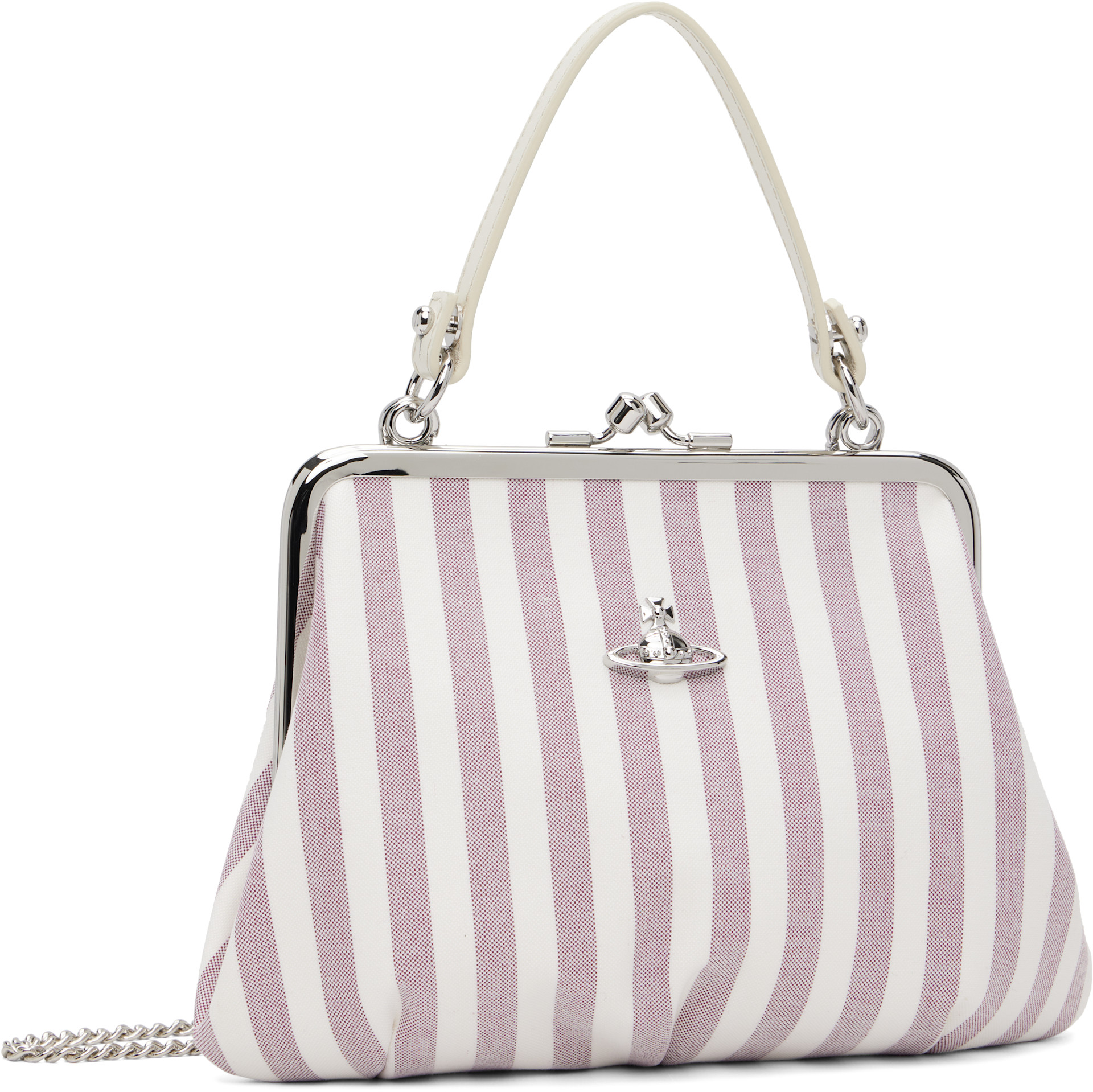 Vivienne Westwoodメッシュピンク　オーブ透かし模様 Vivienne Westwood: Burgundy & White Granny Frame Bag | SSENSE