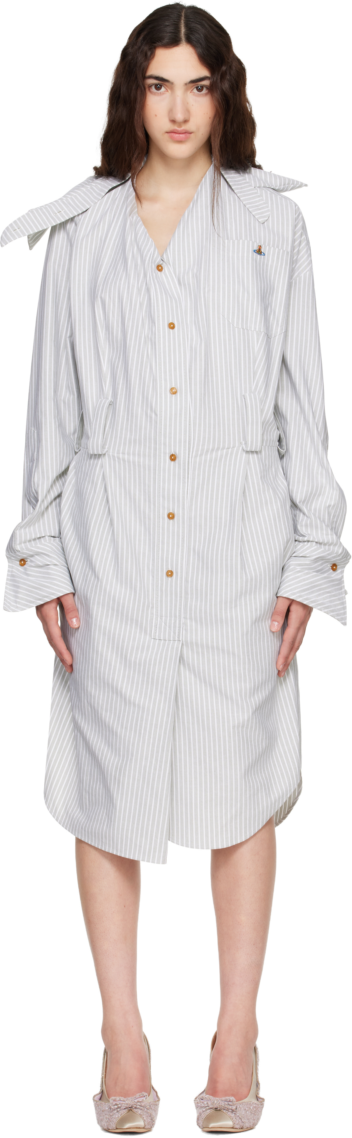 Gray Drunken Shirt Midi Dress
