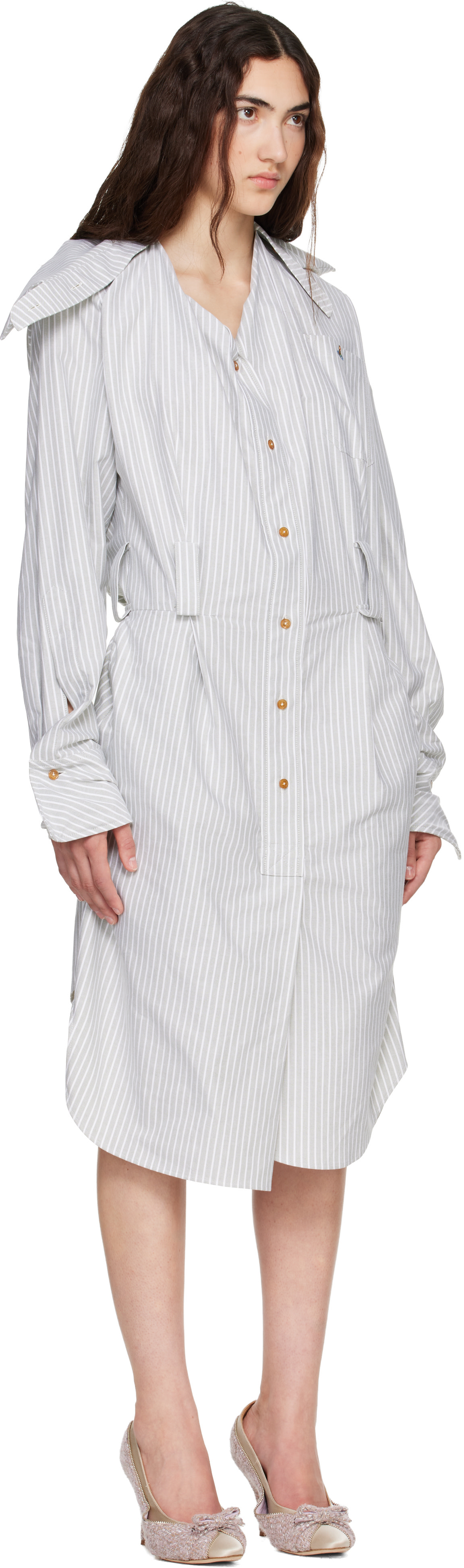 Vivienne Westwood Drunken シャツワンピース Vivienne Westwood: Gray Drunken Shirt Midi Dress | SSENSE