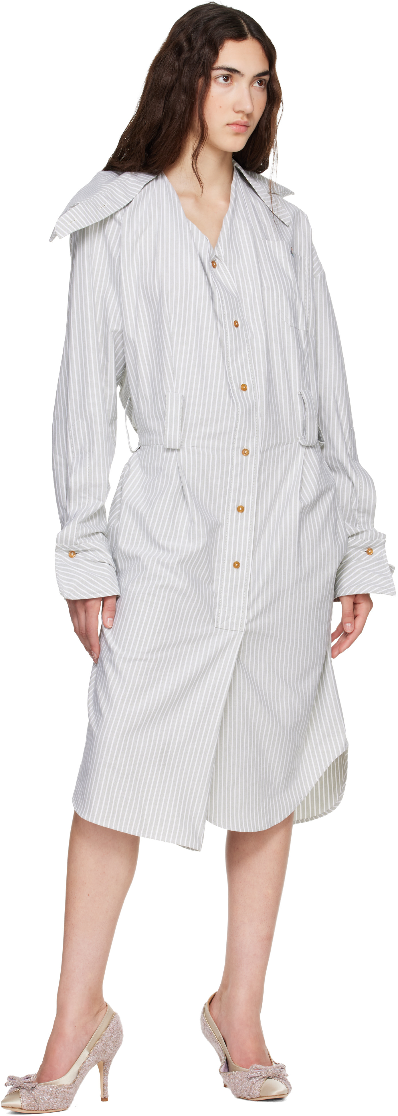 Vivienne Westwood: Gray Drunken Shirt Midi Dress | SSENSE
