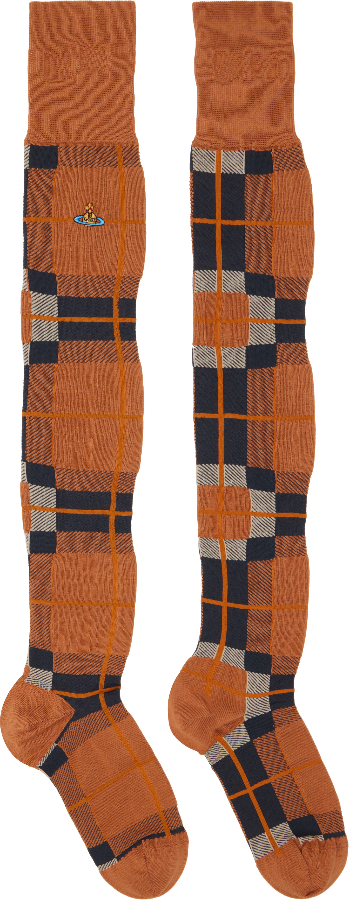 Vivienne Westwood: Orange Locharron Over The Knee Socks | SSENSE Japan