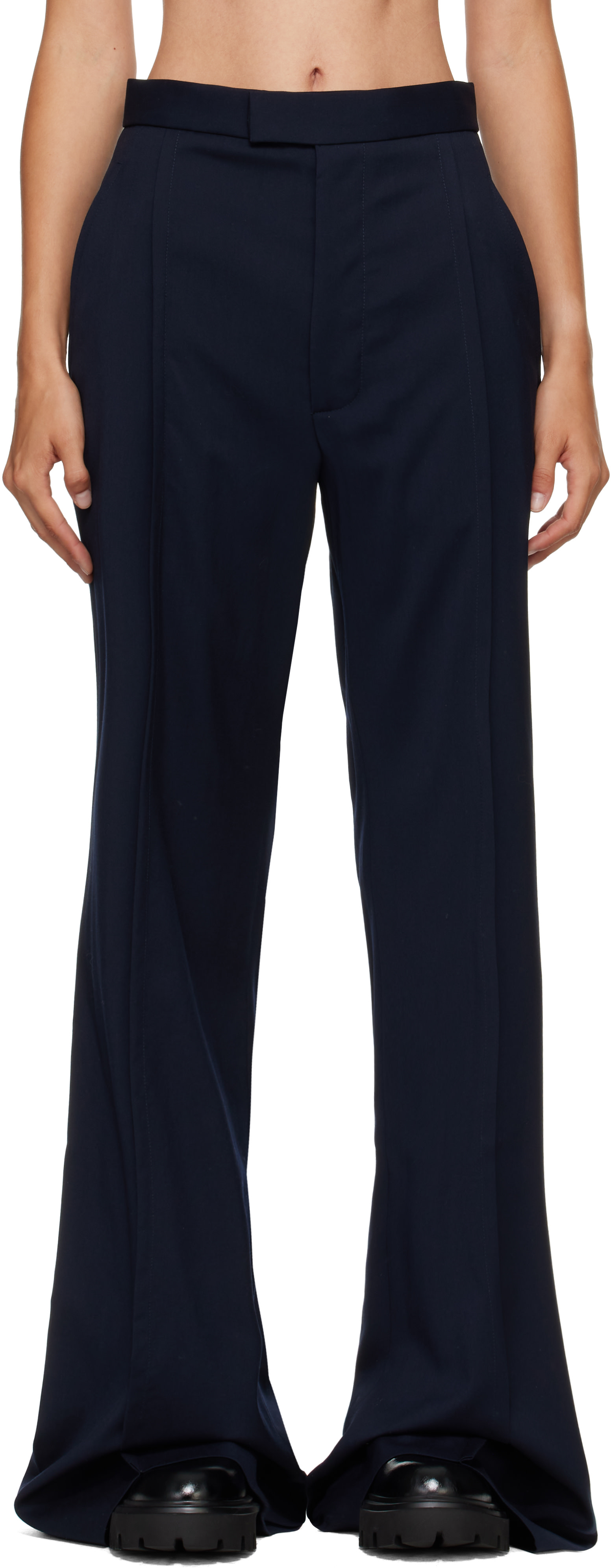 Viviennewestwood パンツ Vivienne Westwood: Navy Wide Leg Trousers | SSENSE