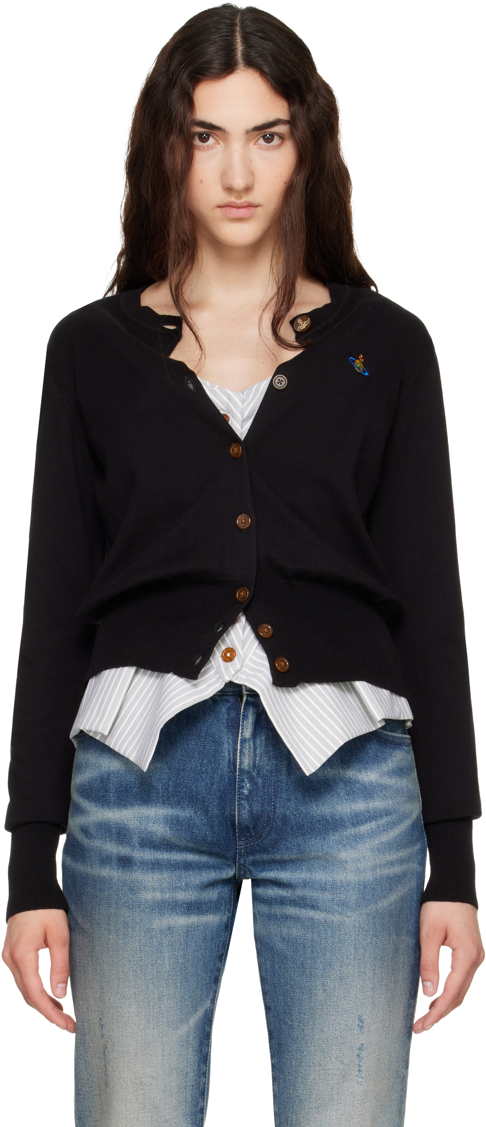 Vivienne Westwood ベーシック黒ニット オーブ M Vivienne Westwood: Black Bea Cropped Cardigan | SSENSE Canada